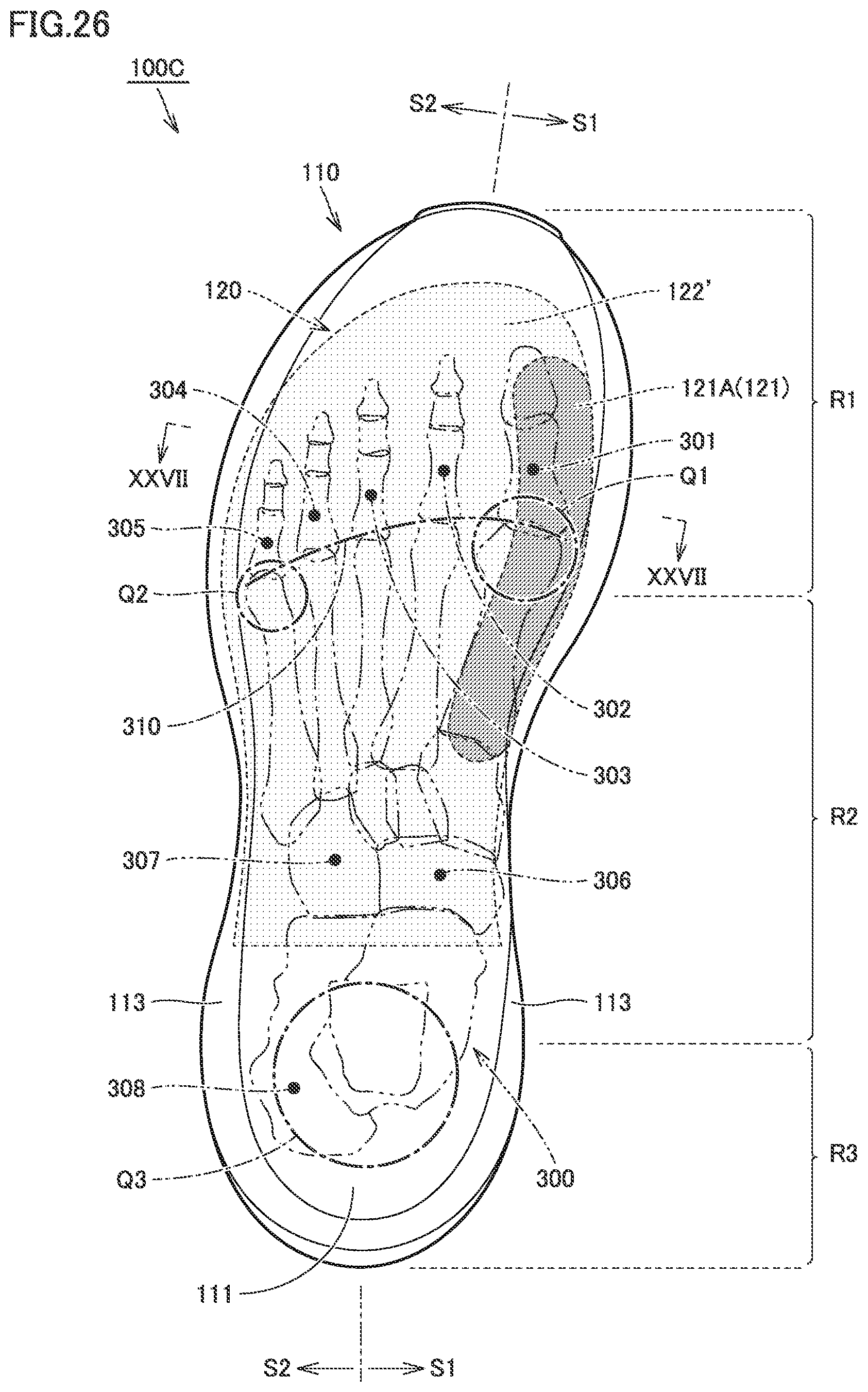 Patent US12396515 Figure 16 – Shoe sole and shoe