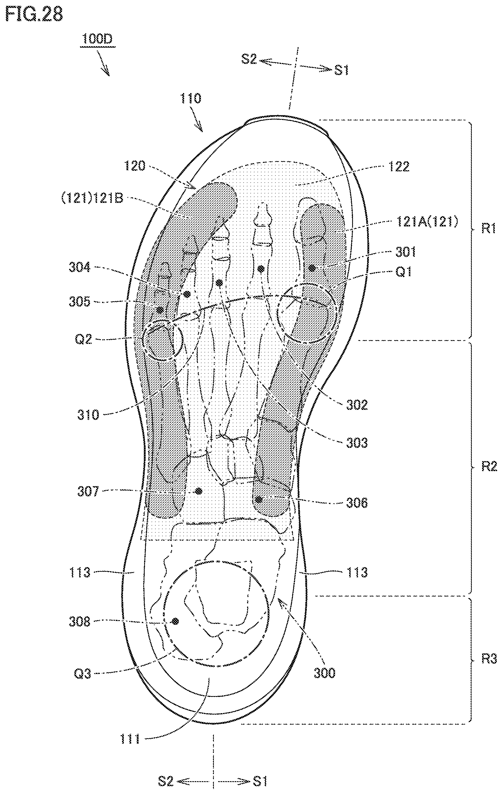 Patent US12396515 Figure 18 – Shoe sole and shoe