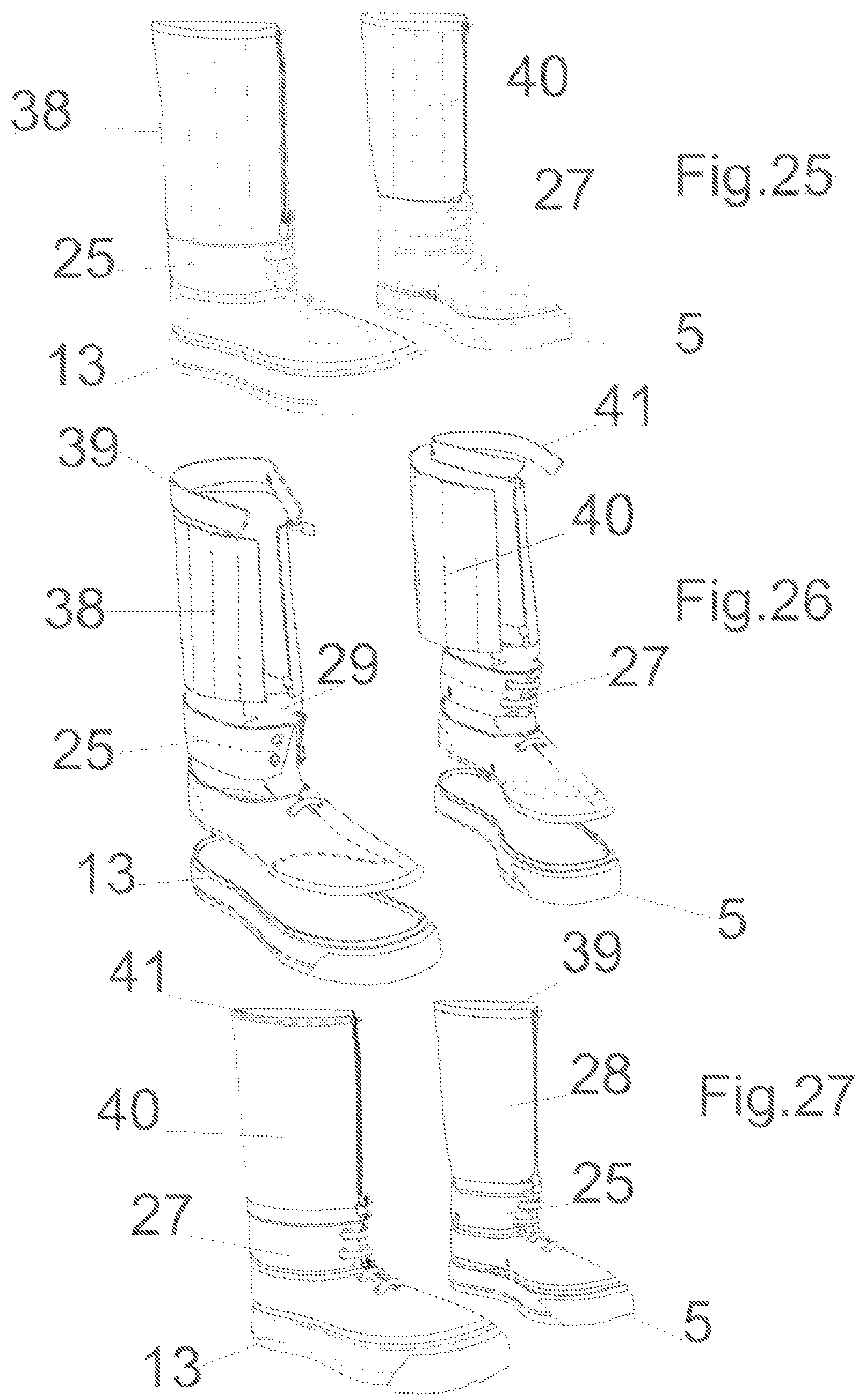 Patent US12396516 Figure 9 – Modular system for composing footwear assembled by combining at least two interchangeable modules connected in a removable way by connecting means