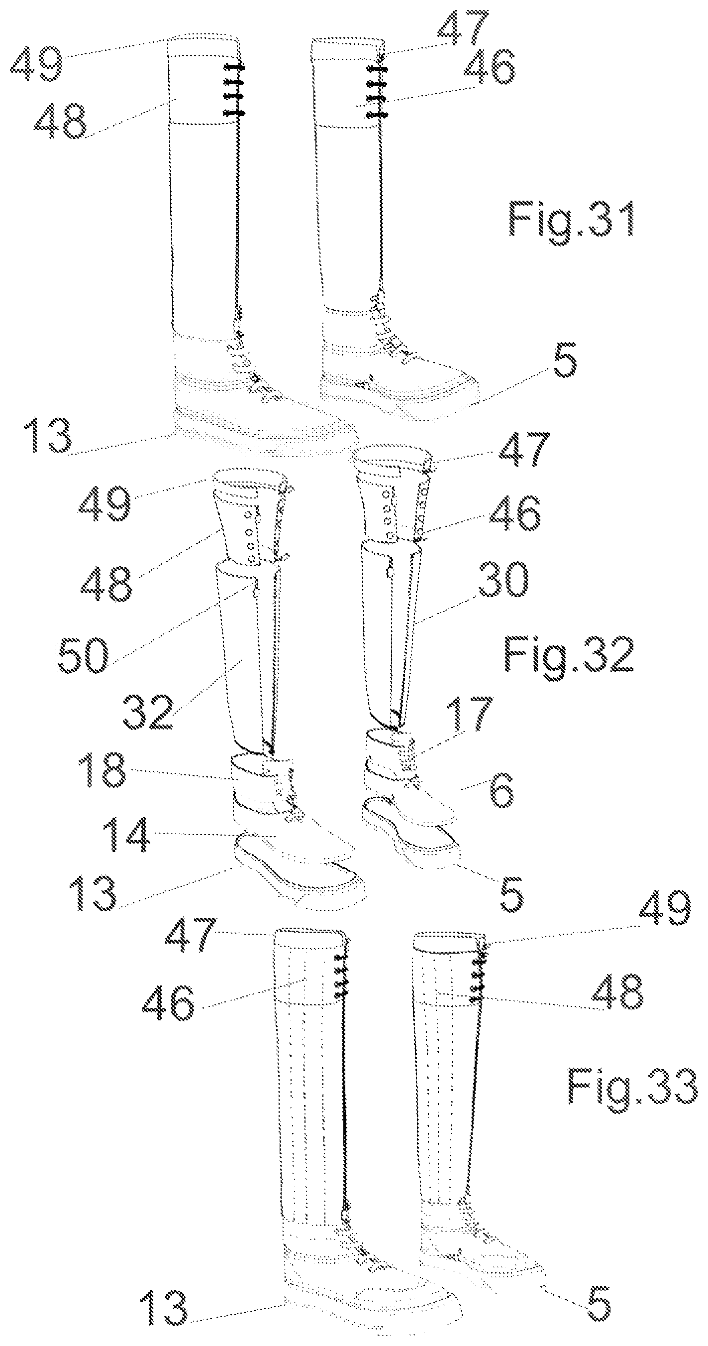 Patent US12396516 Figure 11 – Modular system for composing footwear assembled by combining at least two interchangeable modules connected in a removable way by connecting means