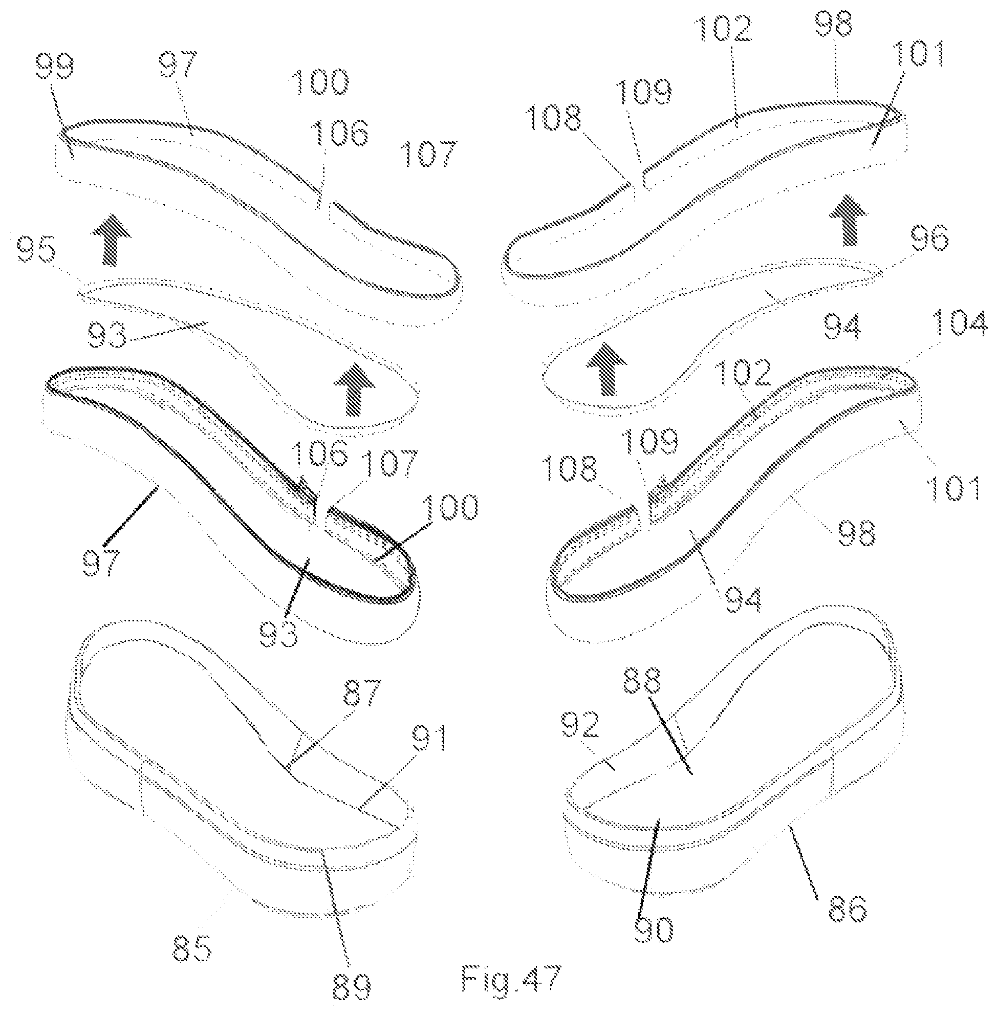 Patent US12396516 Figure 18 – Modular system for composing footwear assembled by combining at least two interchangeable modules connected in a removable way by connecting means