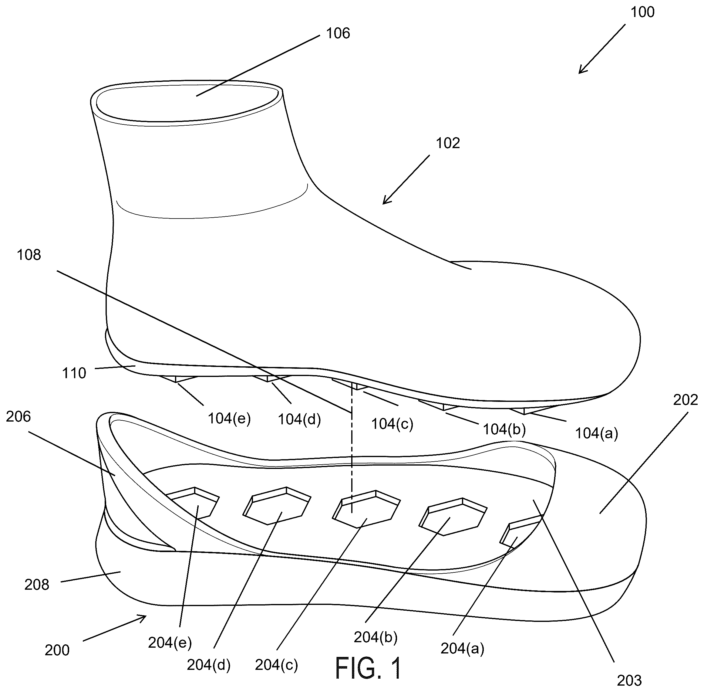 Patent US12396517 Figure 1 – Modular footwear and methods of use thereof