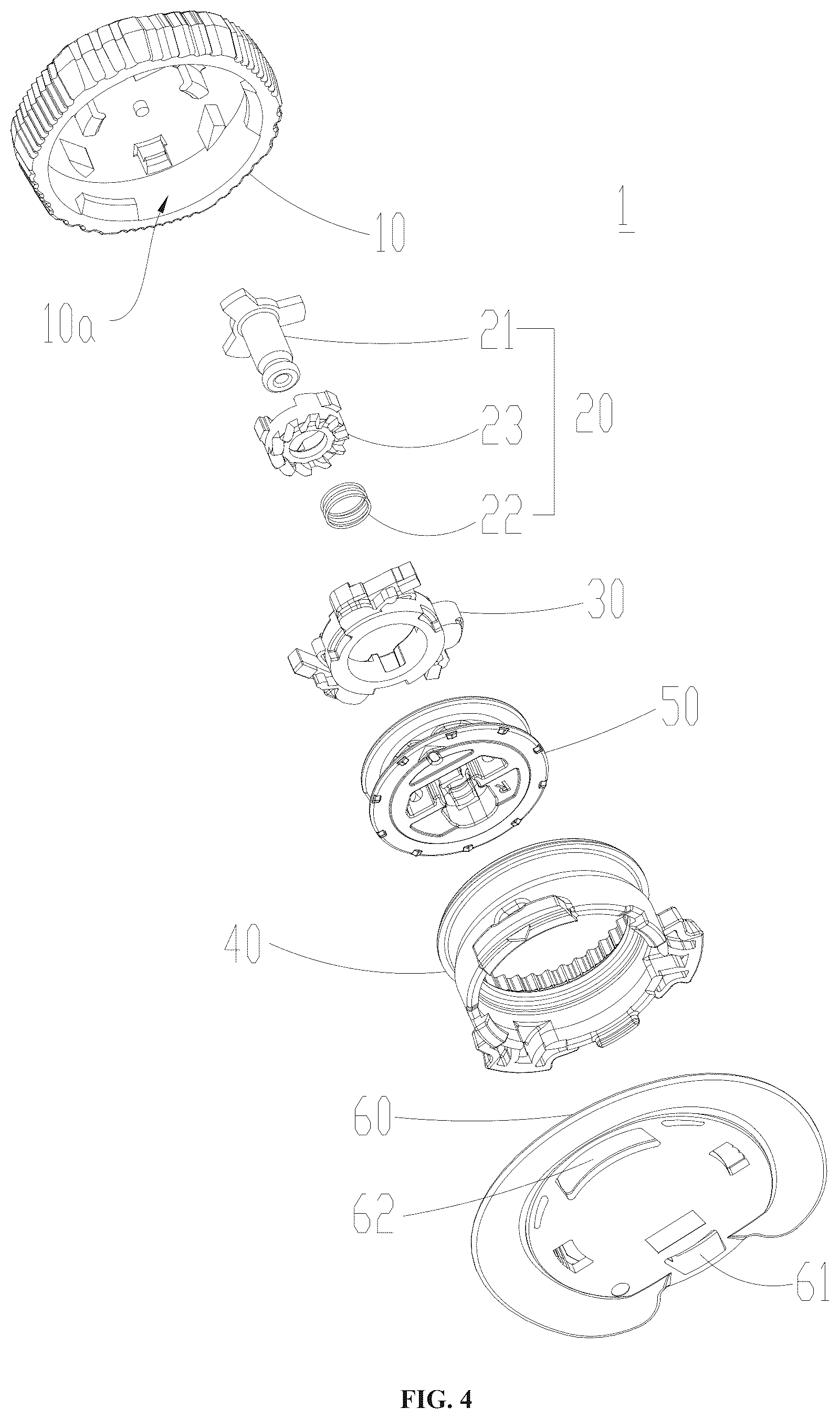Patent US12396519 Figure 4 – Pawl disc, lace tightening and loosening device, wearable clothing, and storage device