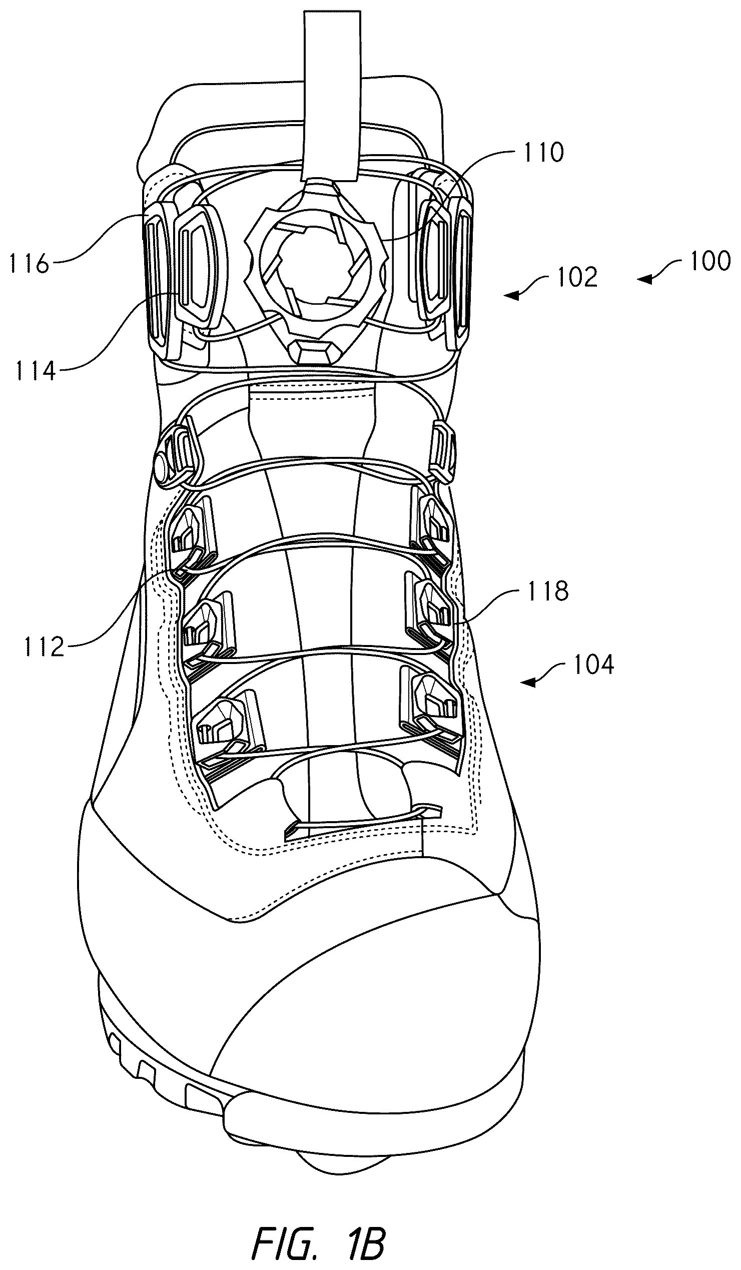 Patent US12396520 Figure 2 – Configurations for footwear employing reel based closure systems