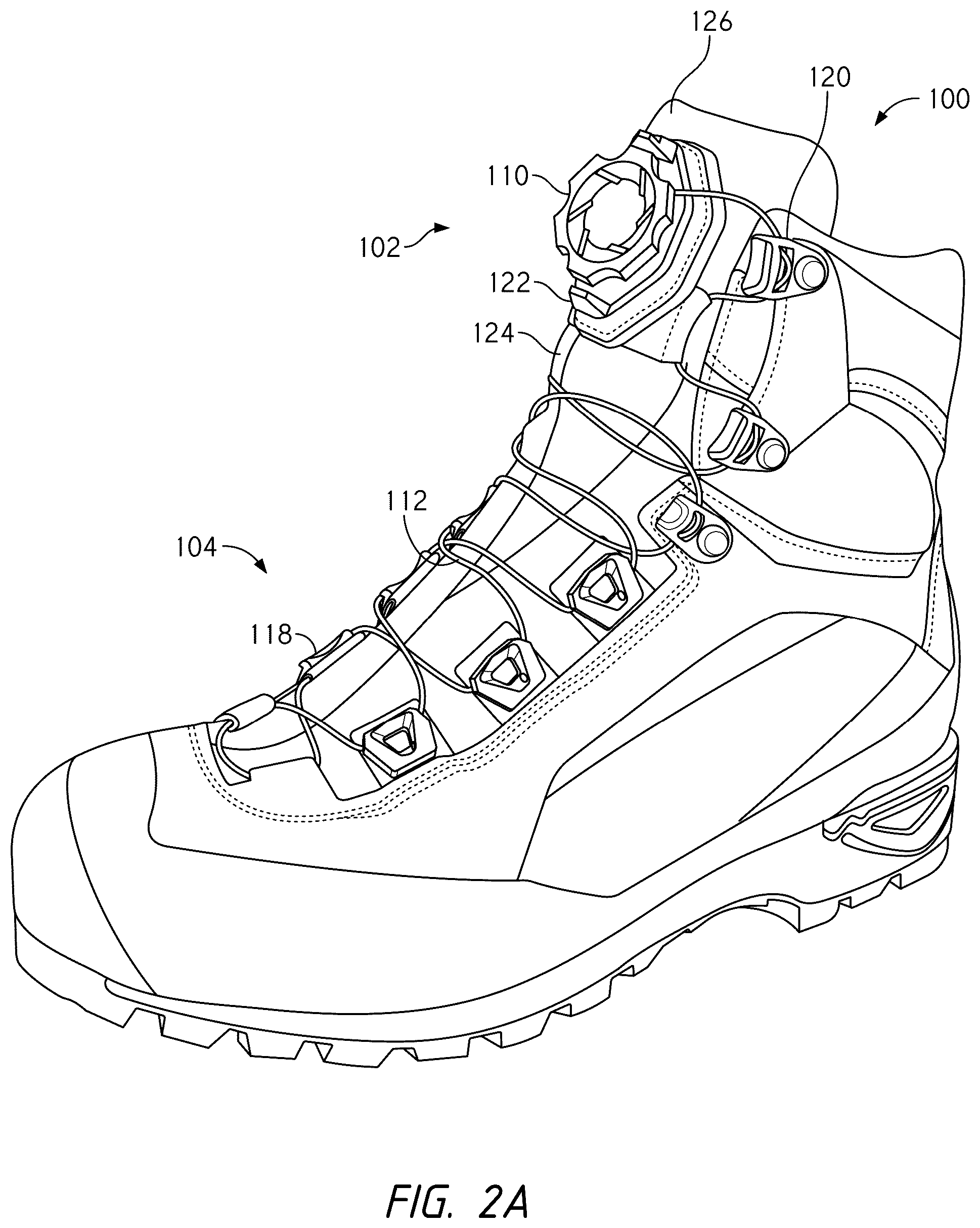 Patent US12396520 Figure 3 – Configurations for footwear employing reel based closure systems