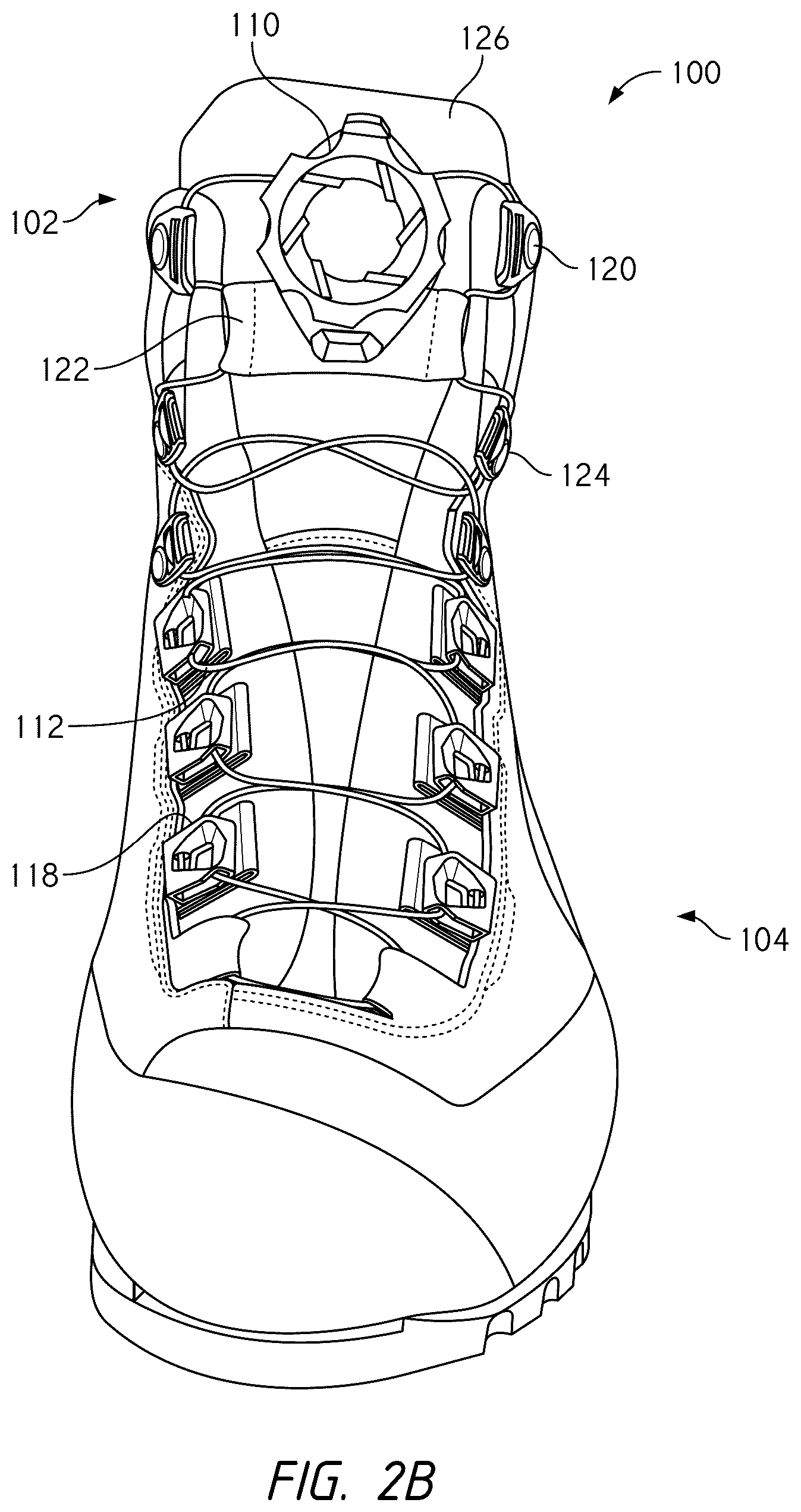 Patent US12396520 Figure 4 – Configurations for footwear employing reel based closure systems