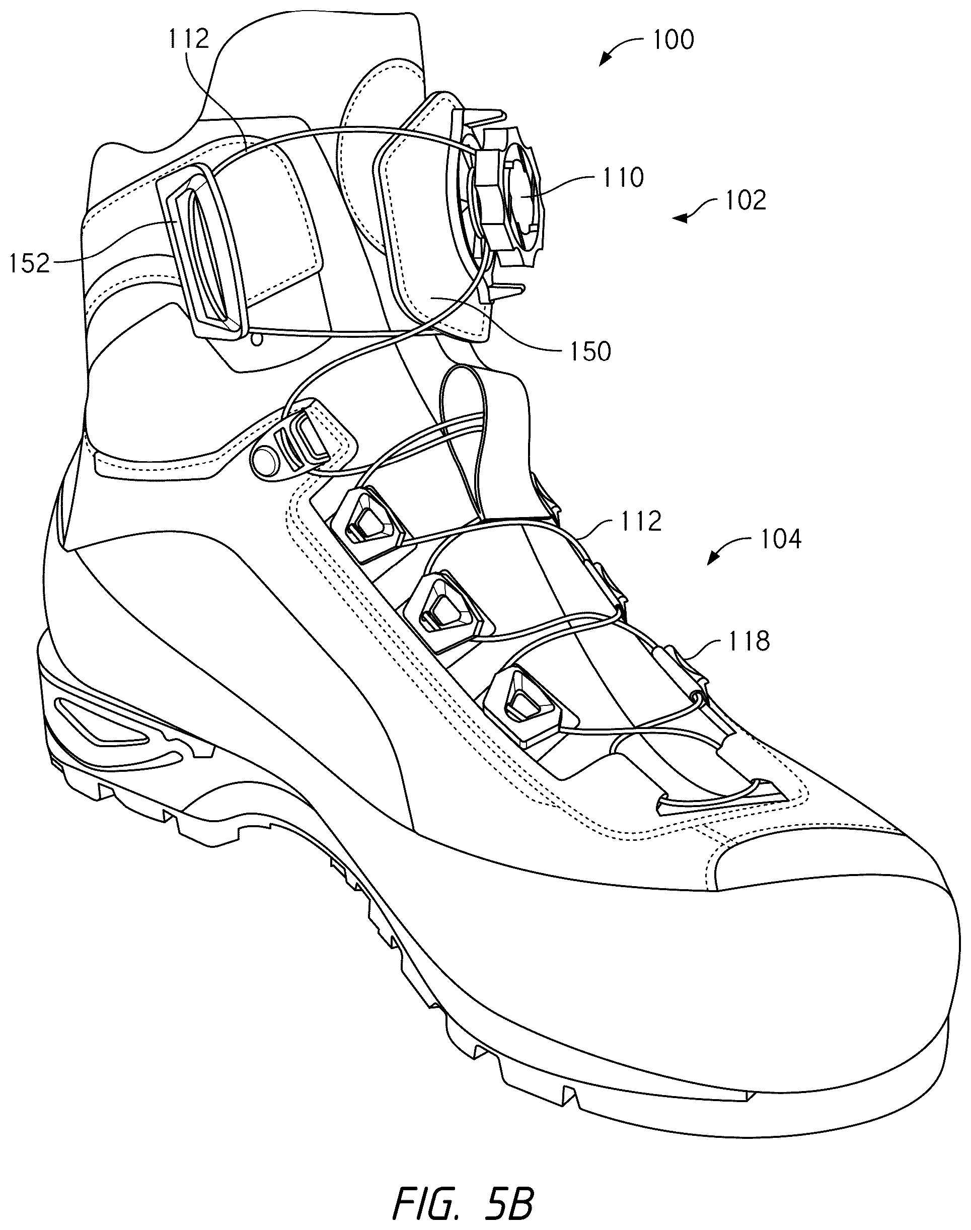 Patent US12396520 Figure 10 – Configurations for footwear employing reel based closure systems