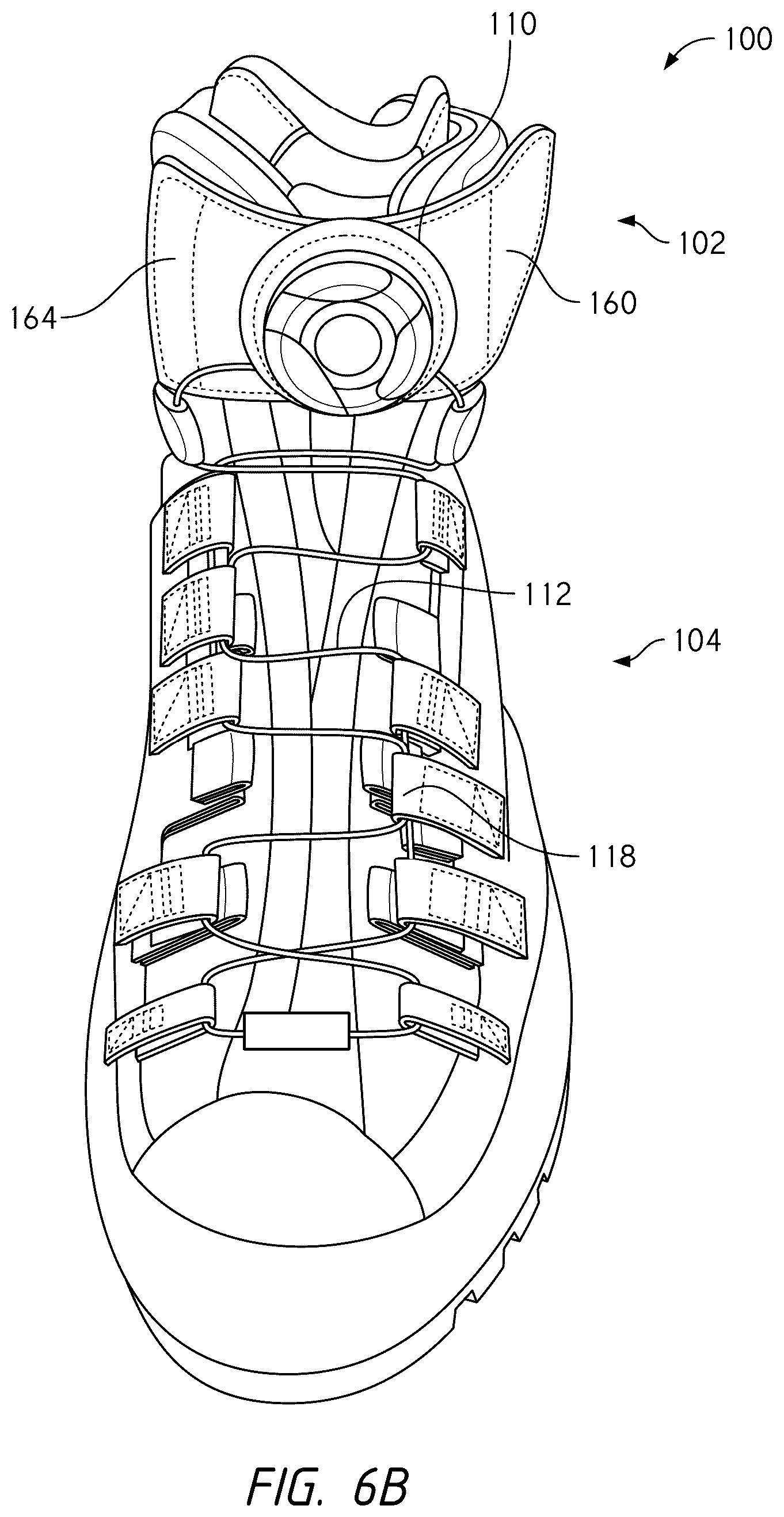 Patent US12396520 Figure 12 – Configurations for footwear employing reel based closure systems