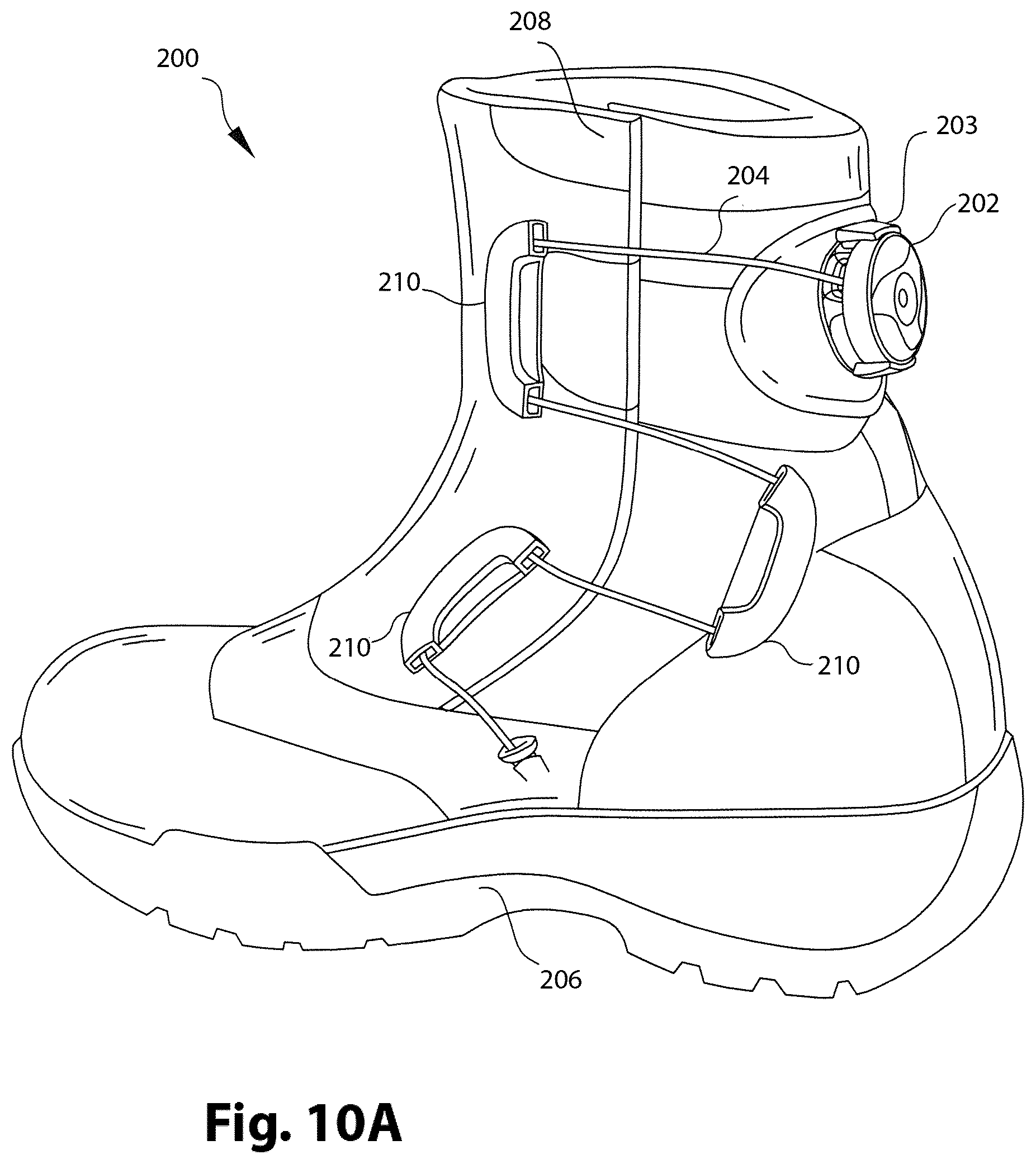 Patent US12396520 Figure 19 – Configurations for footwear employing reel based closure systems