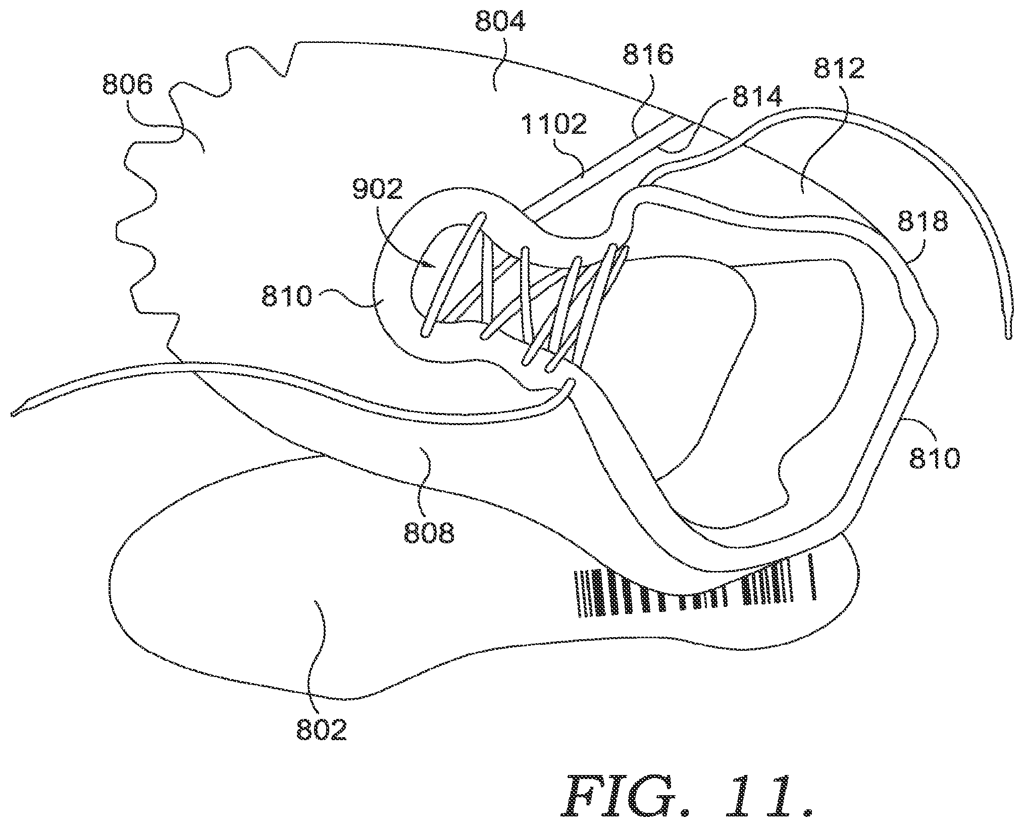 Patent US12396524 Figure 11 – Footwear manufacturing with a nested flat pattern upper