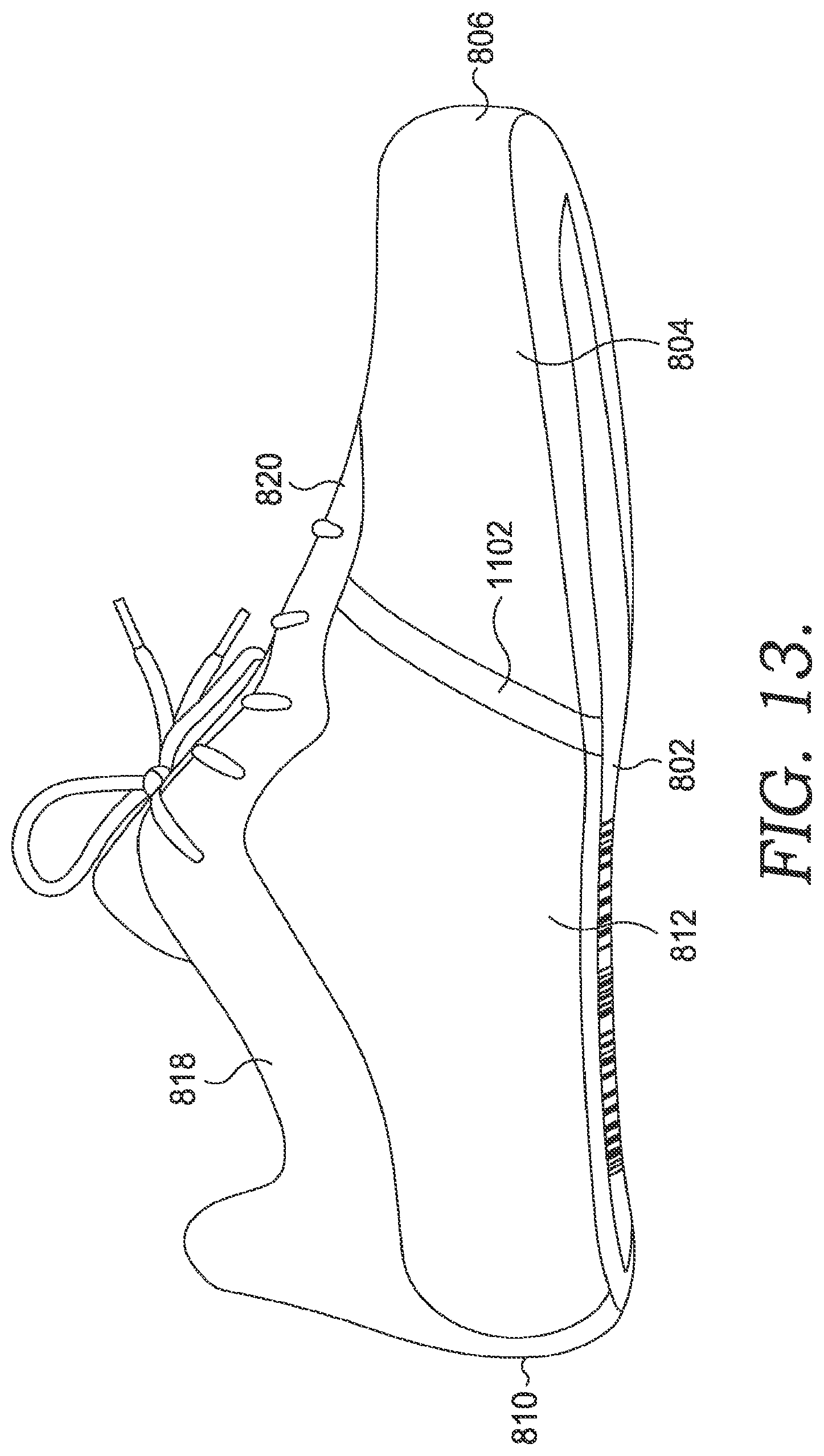 Patent US12396524 Figure 13 – Footwear manufacturing with a nested flat pattern upper