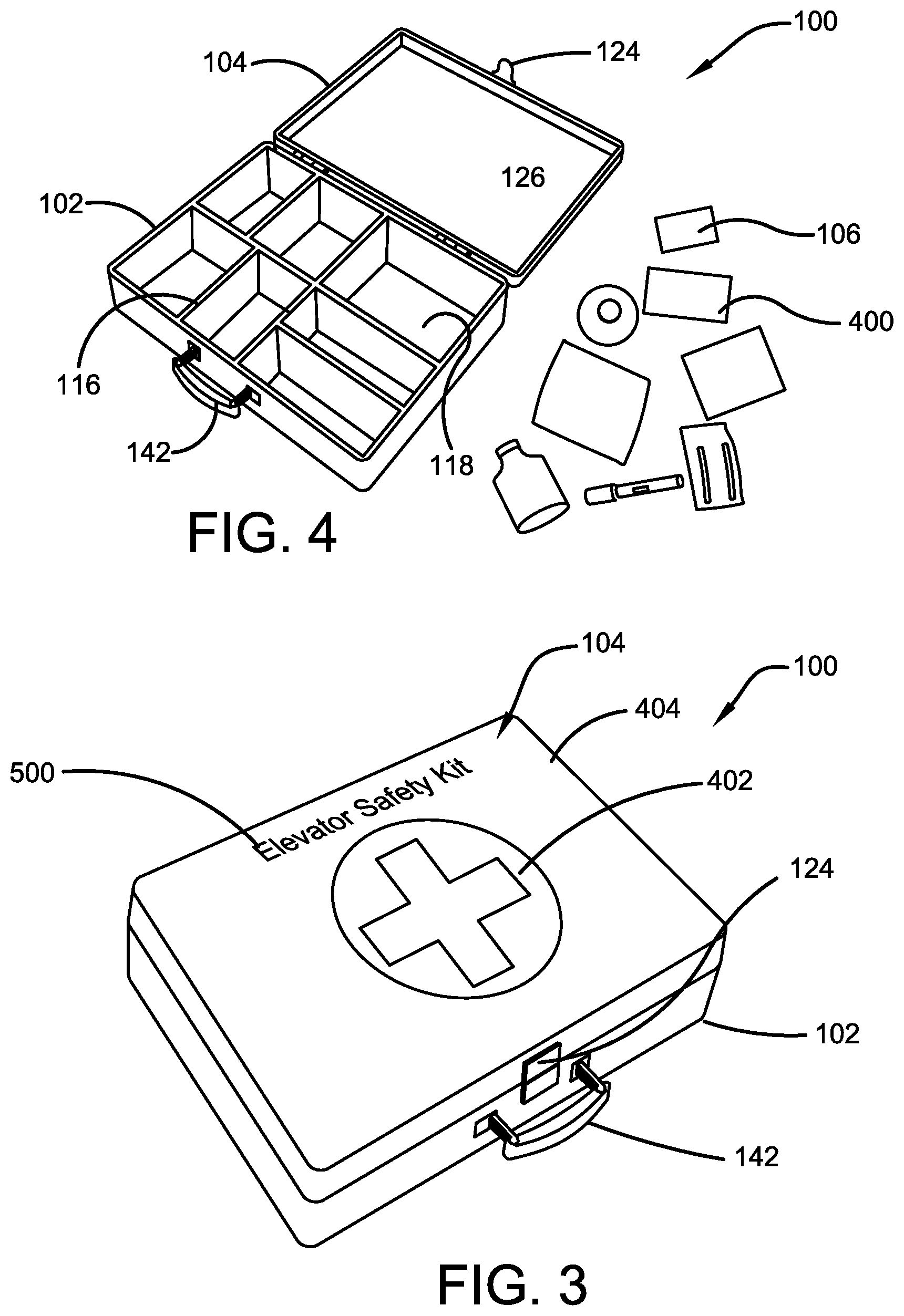 Patent US12396536 Figure 2 – Elevator emergency kit device