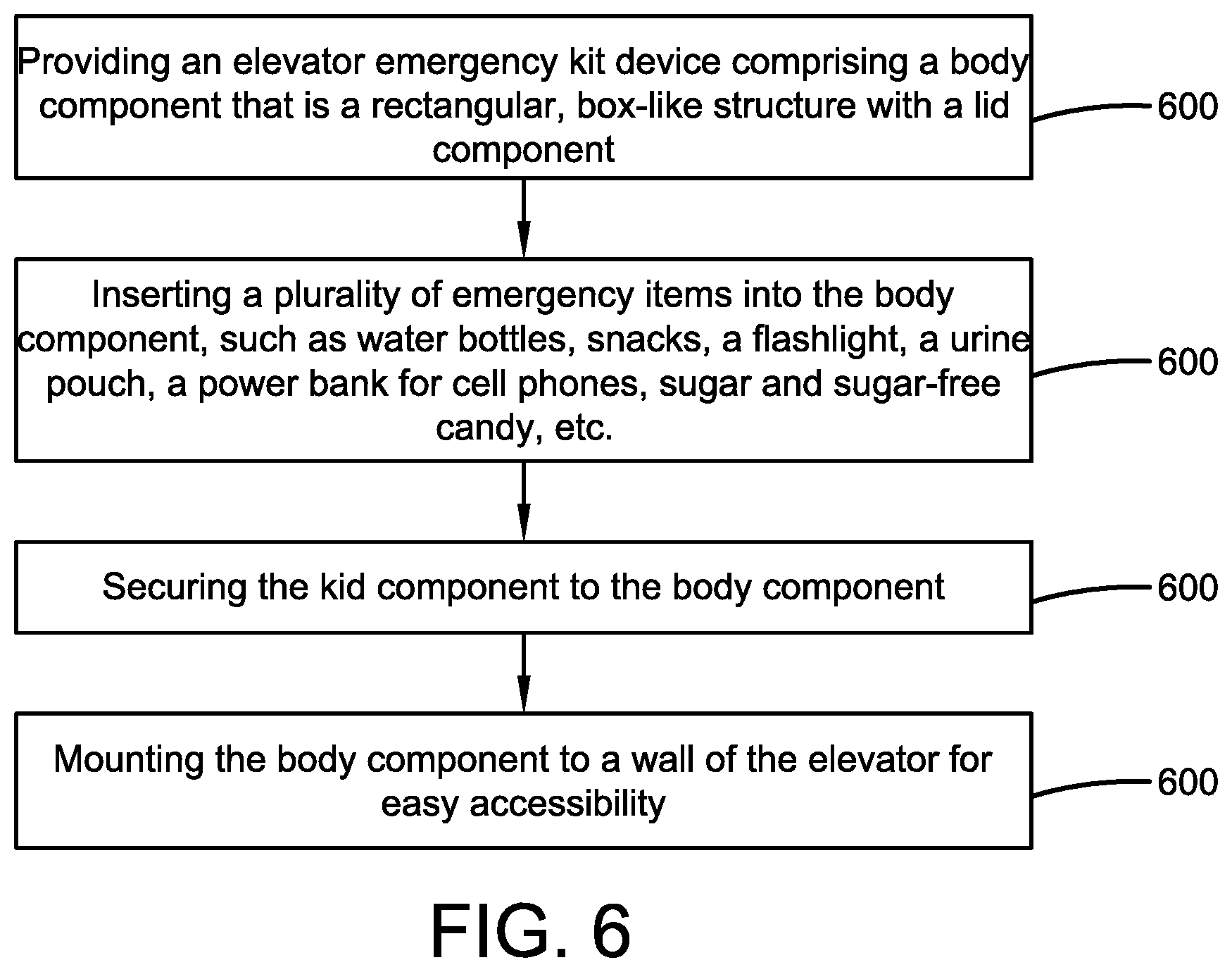 Patent US12396536 Figure 4 – Elevator emergency kit device
