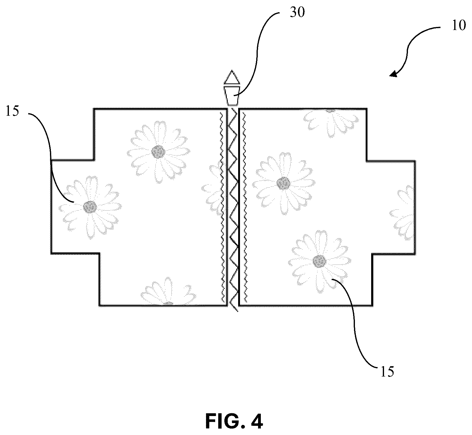 Patent US12396537 Figure 4 – Sealed textile articles containing pressed flowers and processes for making such articles