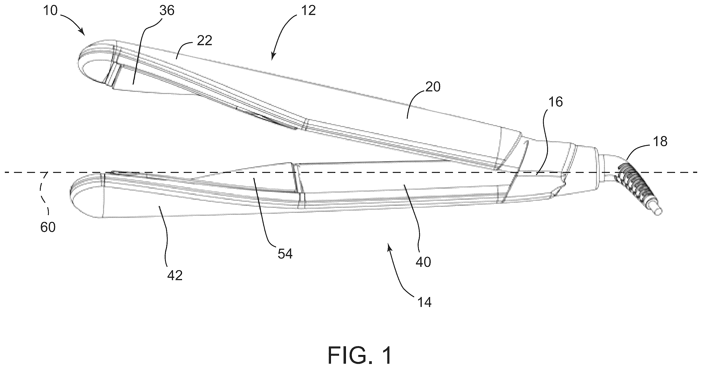 Patent US12396538 Figure 1 – Hair styler including hinged arms having twisted hair contact surfaces