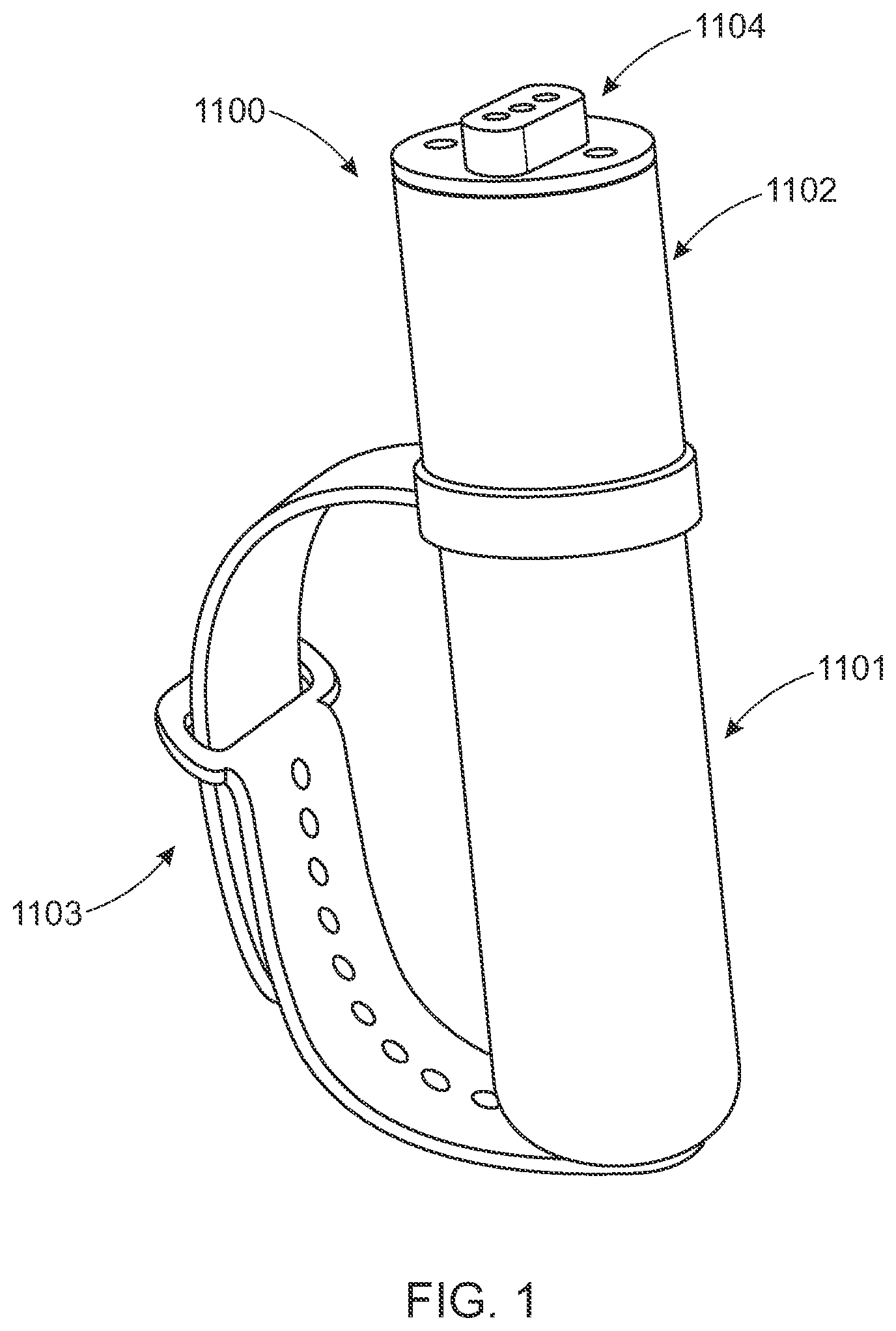 Patent US12396544 Figure 1 – Strap adjustment system for a cosmetic applicator configured for users with limited mobility