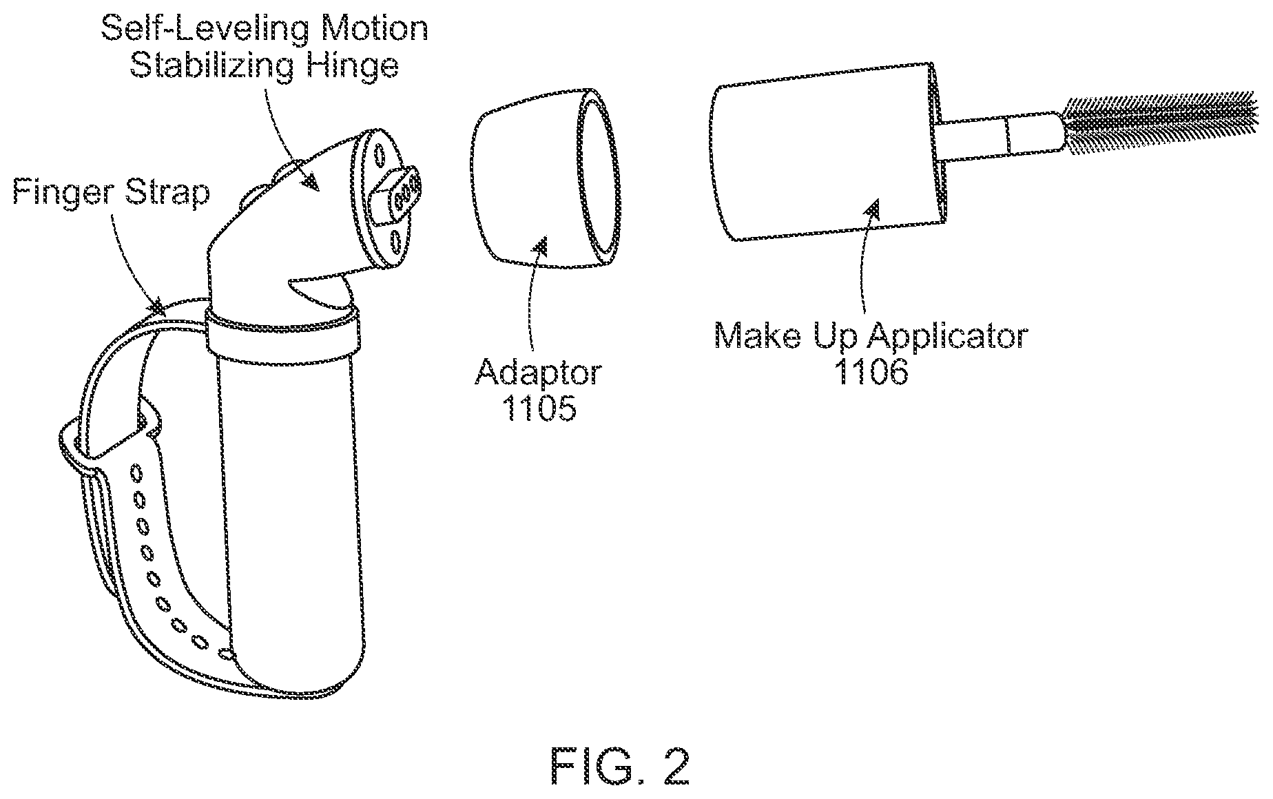Patent US12396544 Figure 2 – Strap adjustment system for a cosmetic applicator configured for users with limited mobility