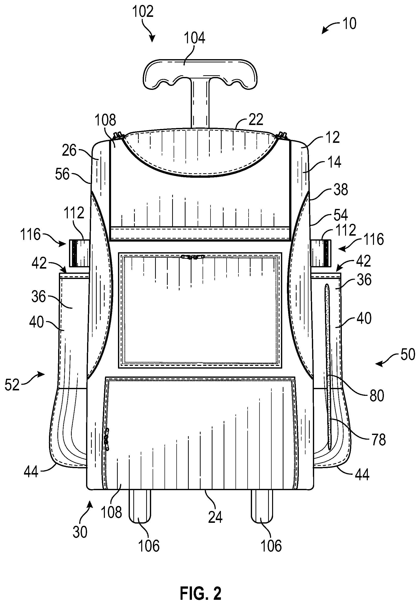 Patent US12396546 Figure 2 – Backpack with heating and cooling elements