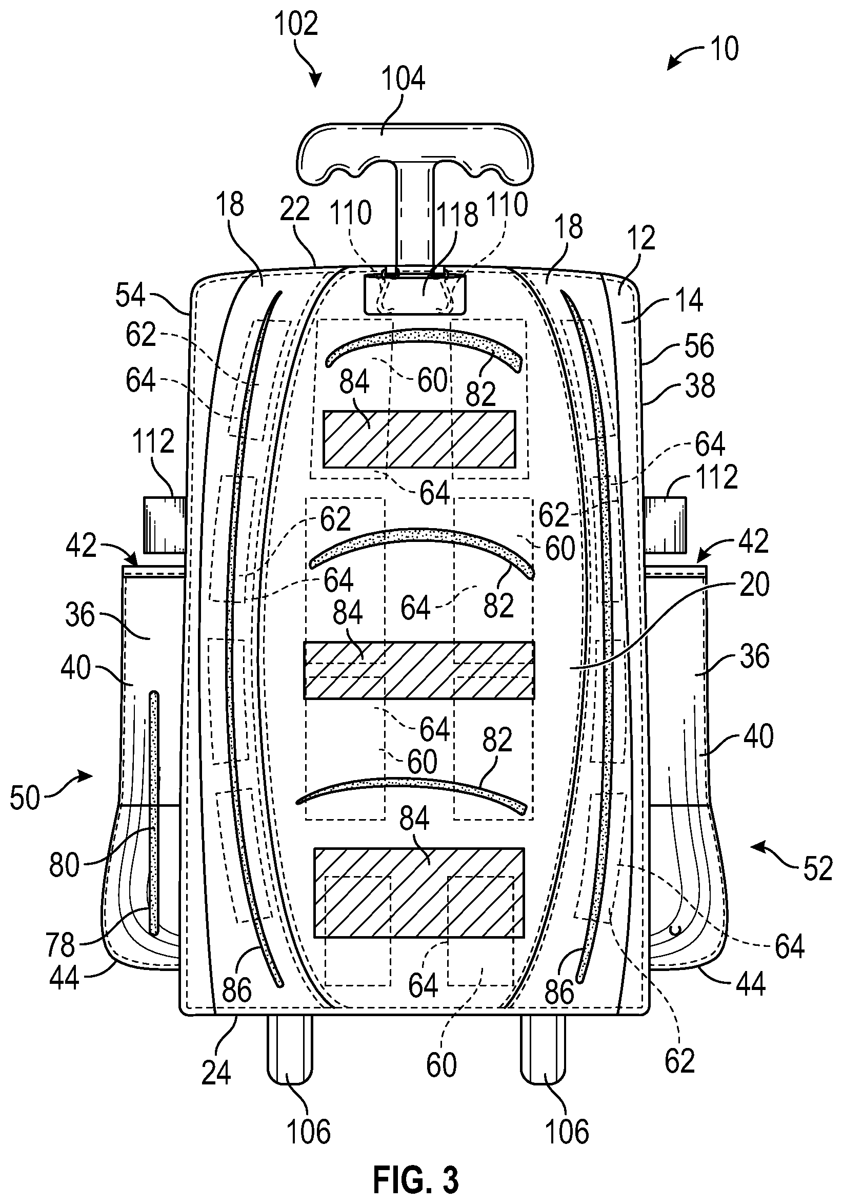 Patent US12396546 Figure 3 – Backpack with heating and cooling elements