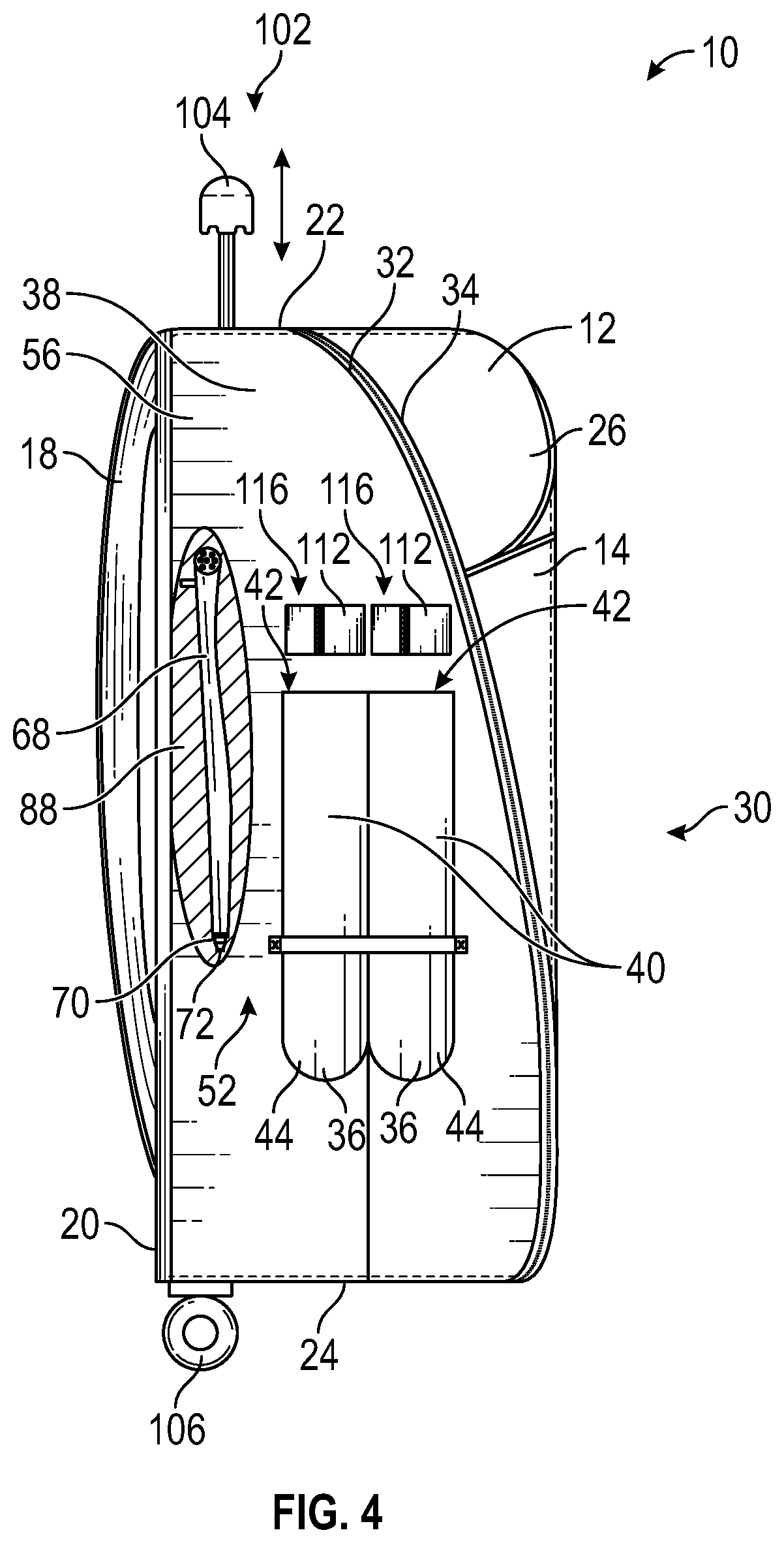 Patent US12396546 Figure 4 – Backpack with heating and cooling elements