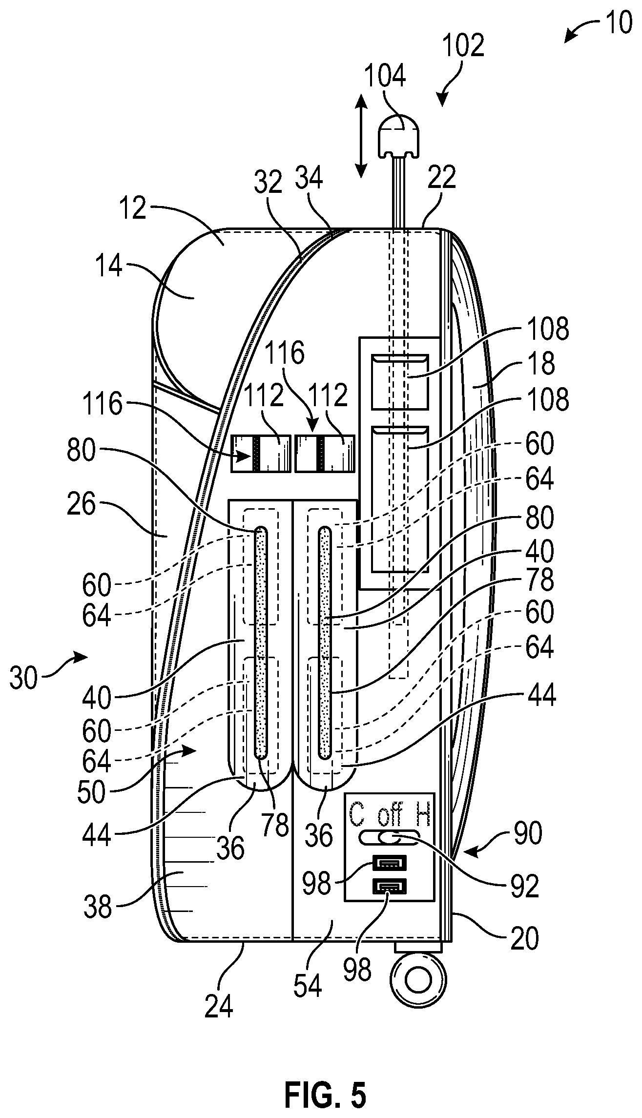 Patent US12396546 Figure 5 – Backpack with heating and cooling elements