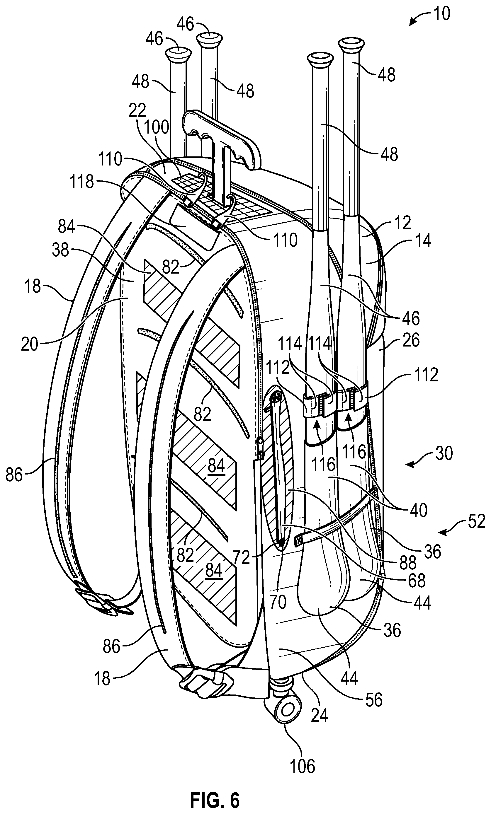 Patent US12396546 Figure 6 – Backpack with heating and cooling elements