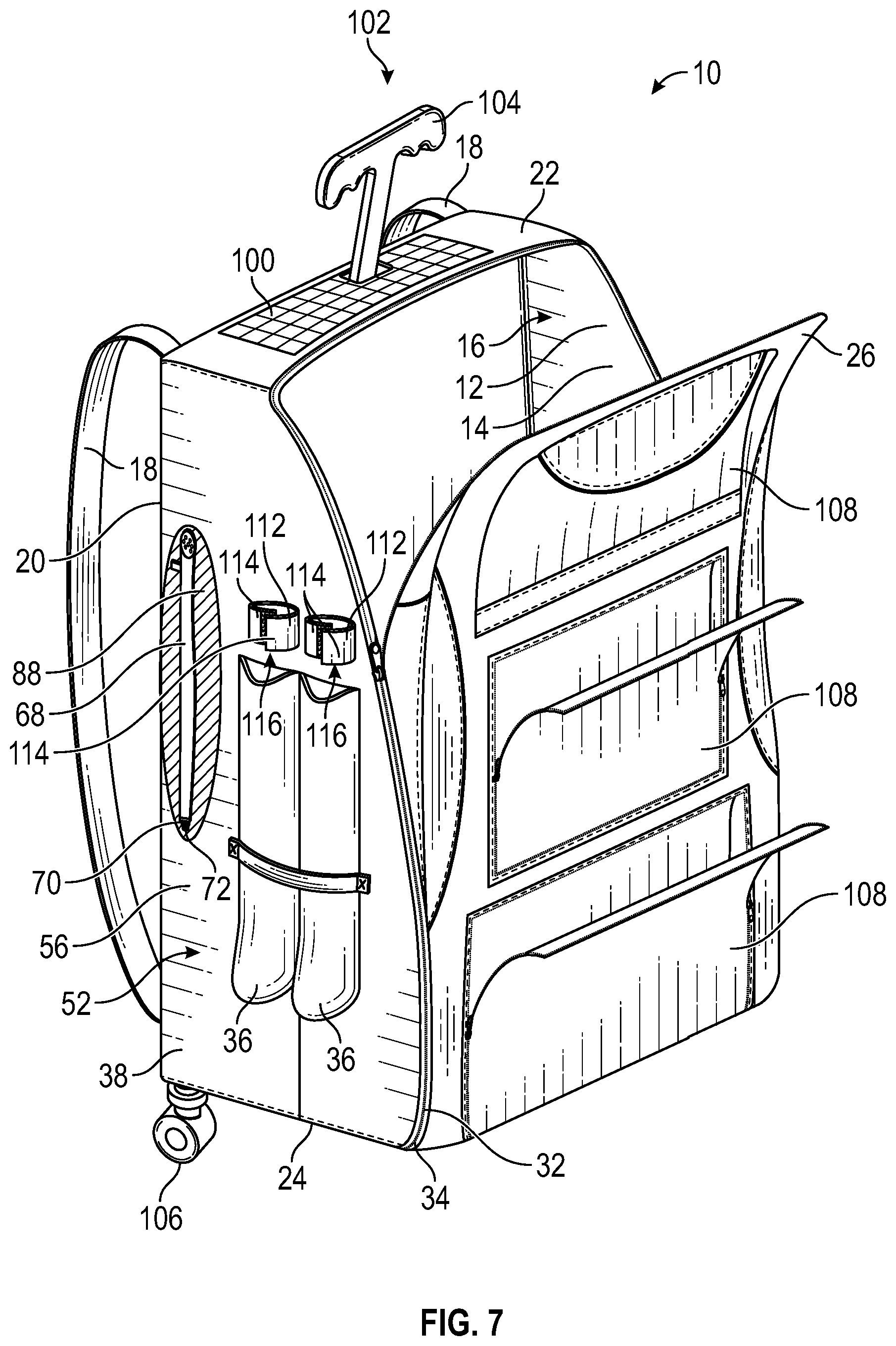 Patent US12396546 Figure 7 – Backpack with heating and cooling elements