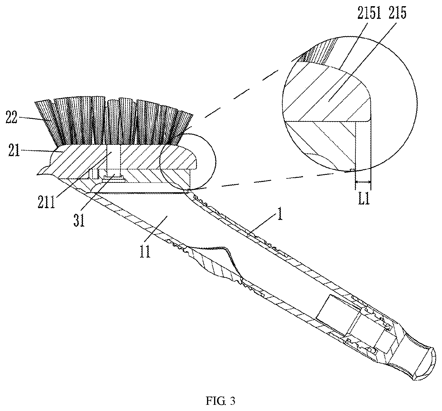 Patent US12396548 Figure 3 – Brush head mounting structure of liquid spraying brush
