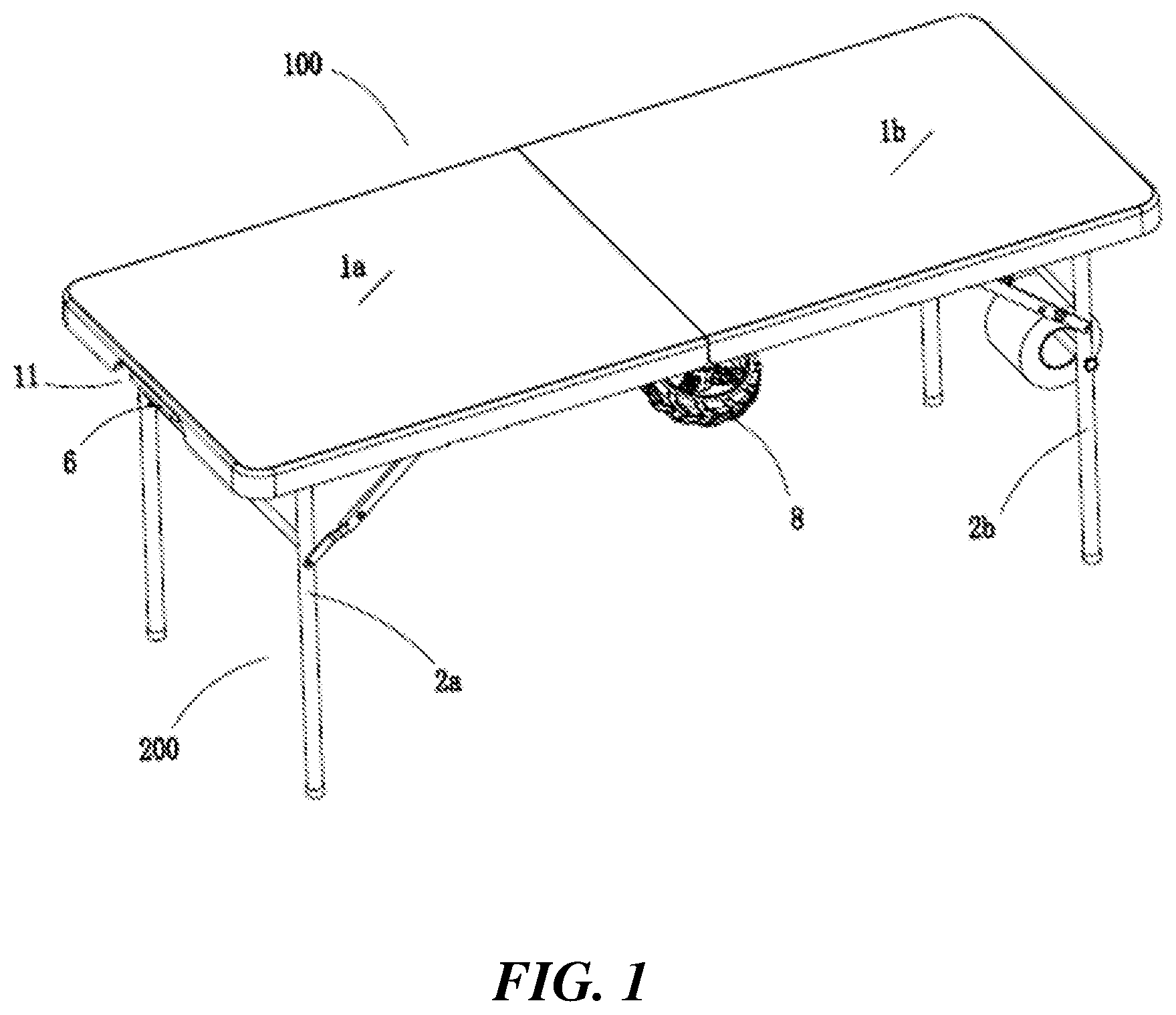 Patent US12396550 Figure 1 – Expandable folding table with removable insert panel assembly