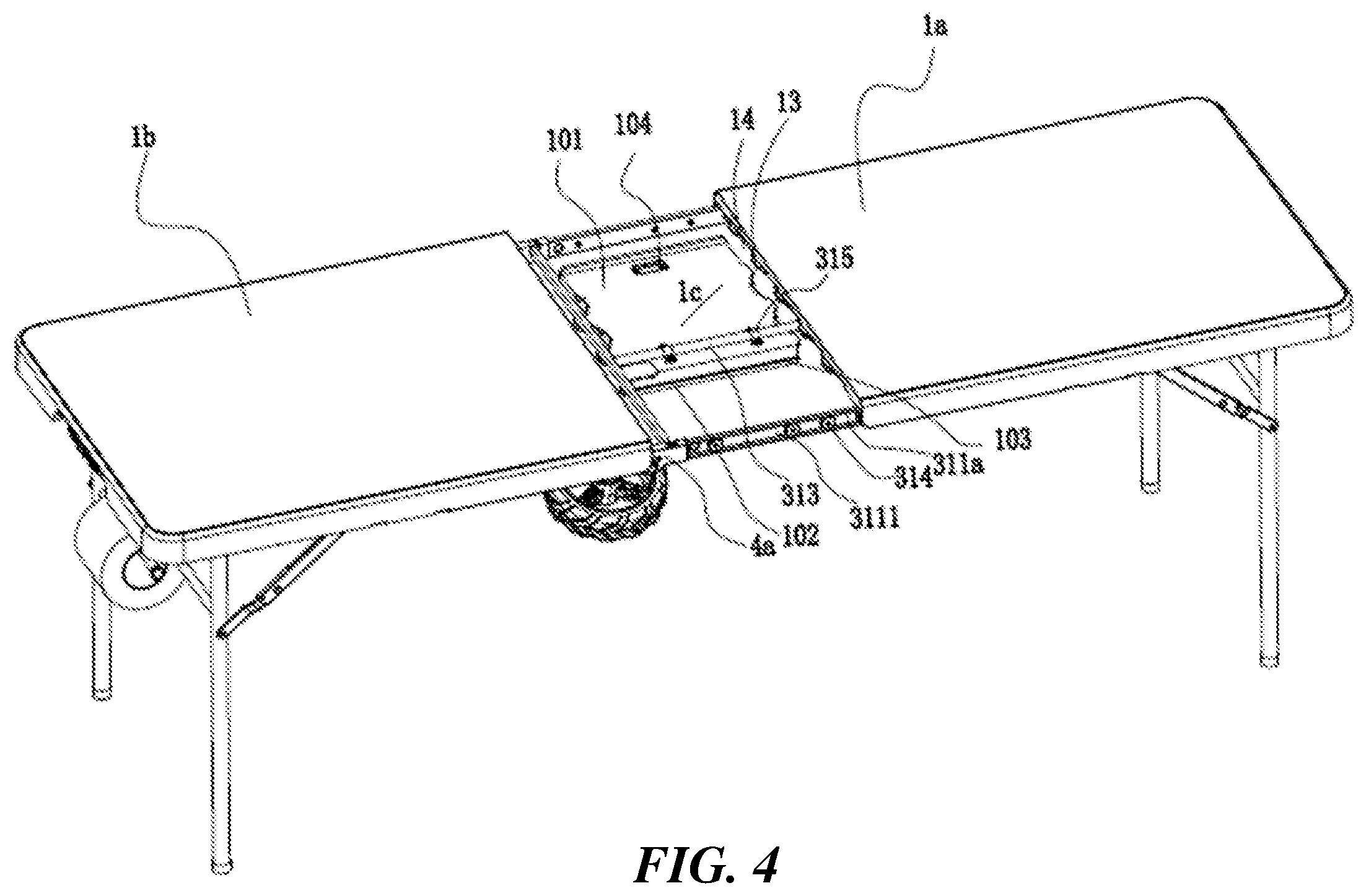 Patent US12396550 Figure 4 – Expandable folding table with removable insert panel assembly
