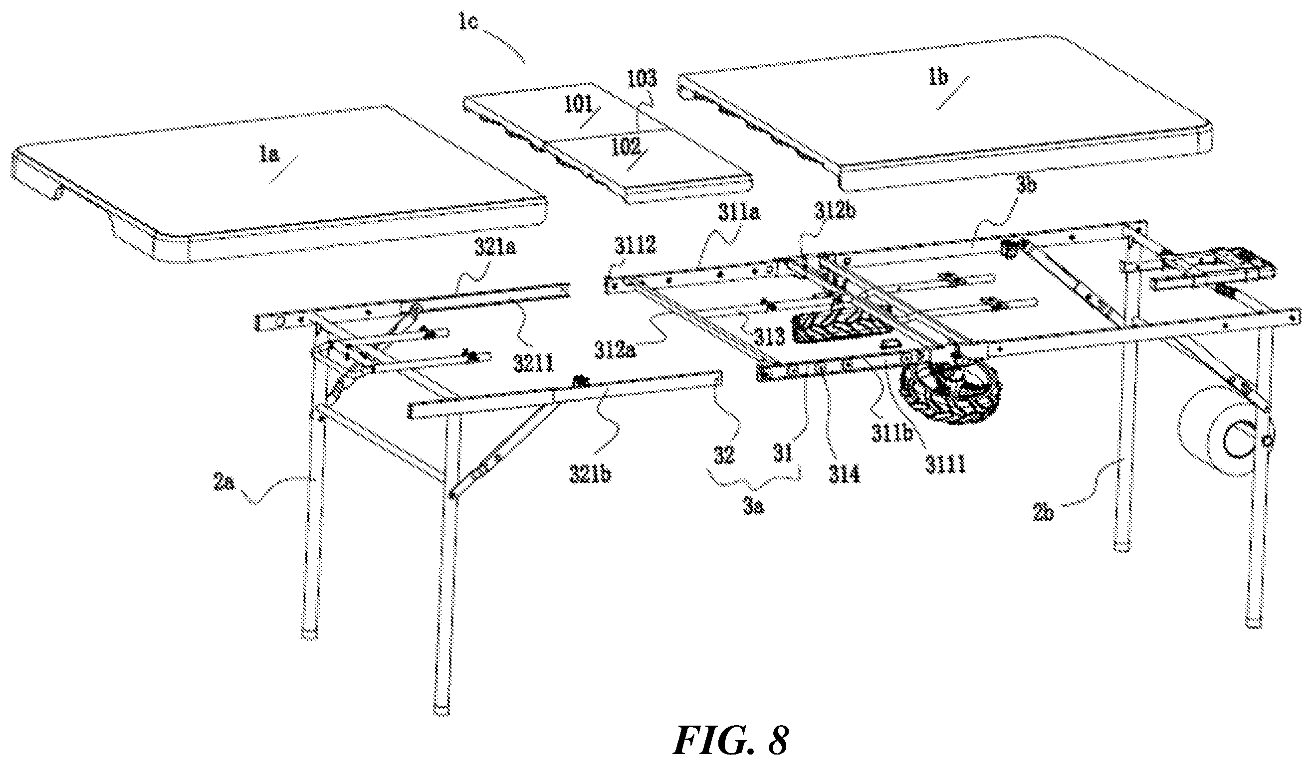 Patent US12396550 Figure 8 – Expandable folding table with removable insert panel assembly