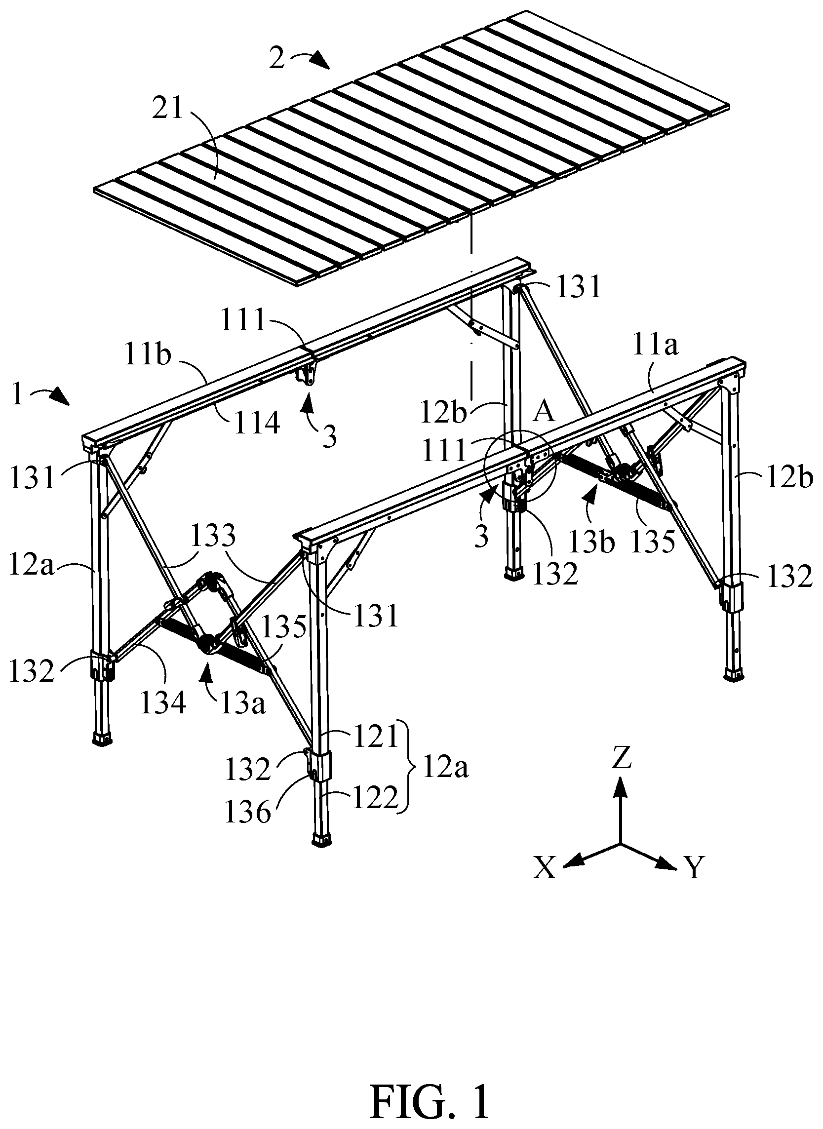 Patent US12396551 Figure 1 – Folding table