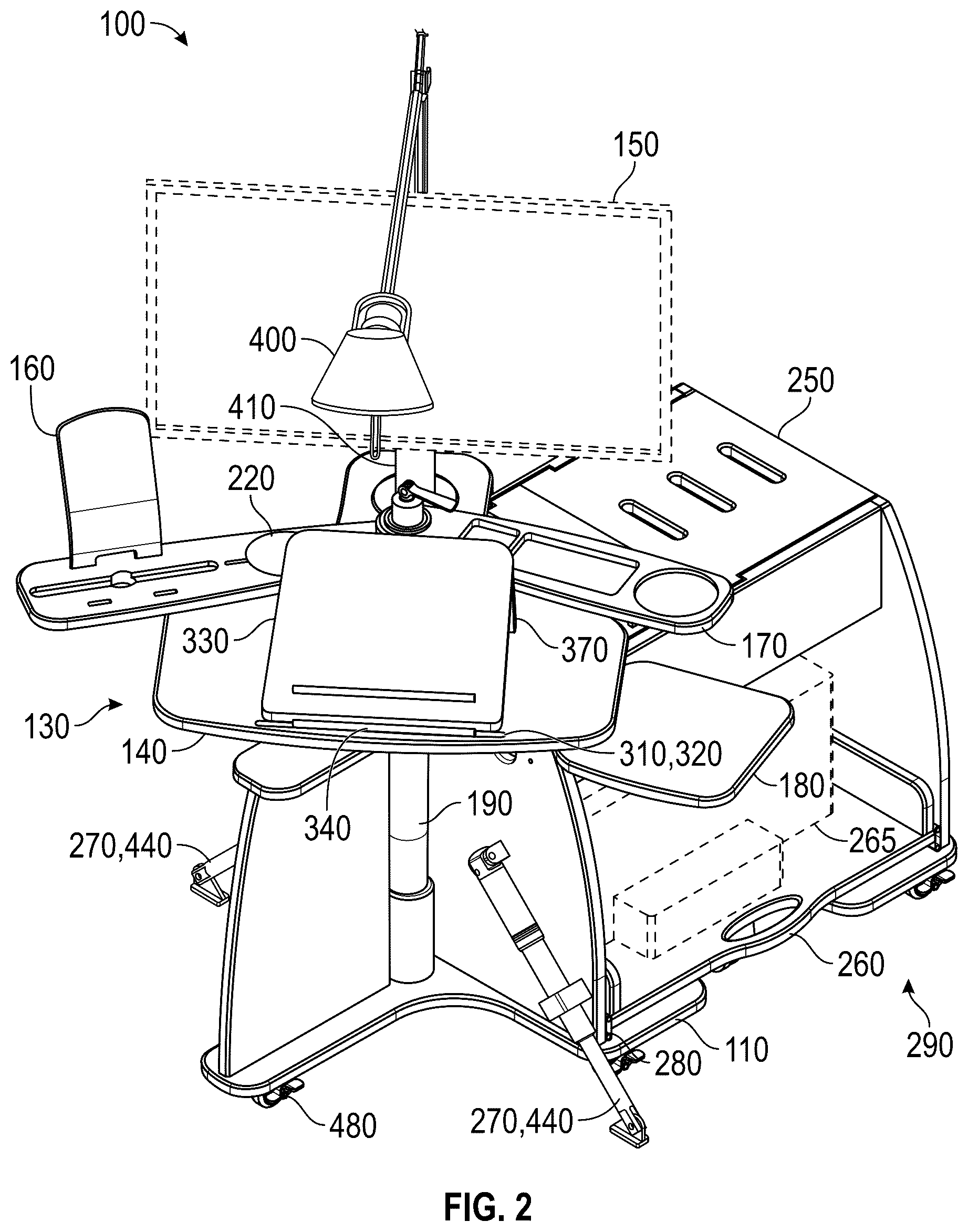 Patent US12396552 Figure 2 – Modular transforming trolley with adjustable axle mechanism for office use
