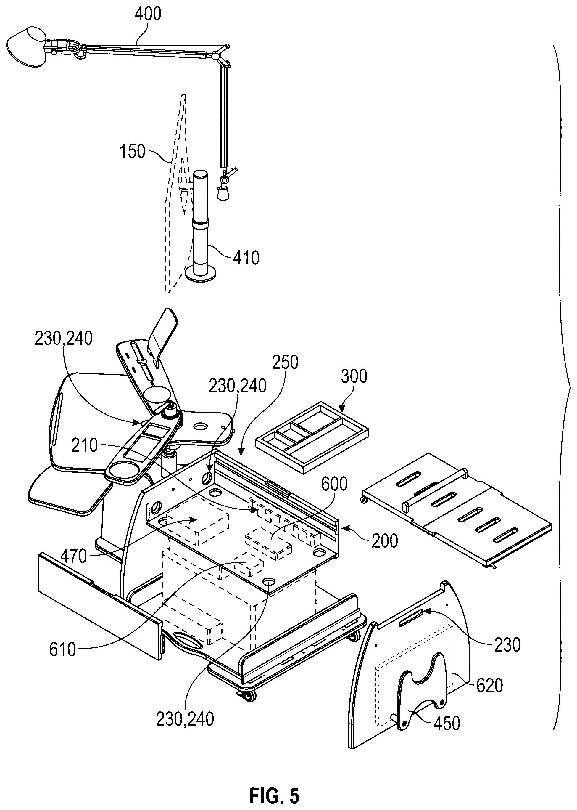 Patent US12396552 Figure 4 – Modular transforming trolley with adjustable axle mechanism for office use