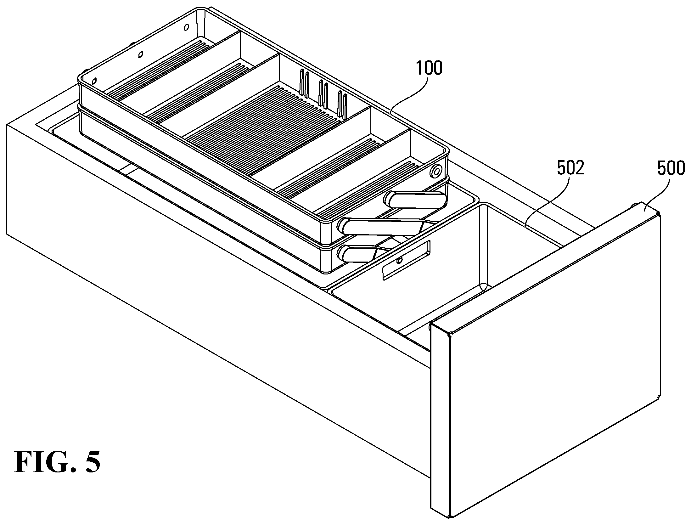 Patent US12396555 Figure 5 – Vanity fold-out organizer