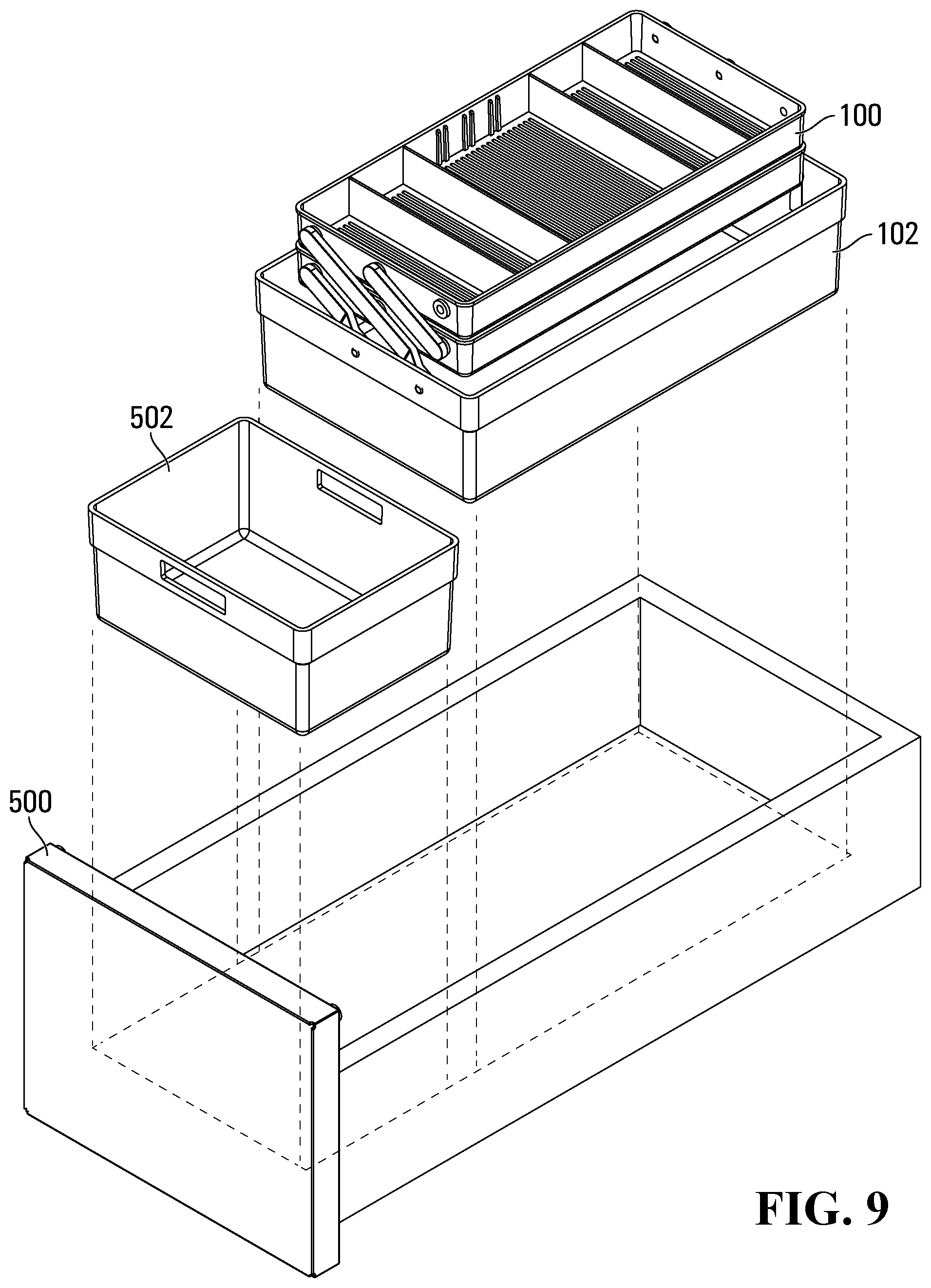 Patent US12396555 Figure 8 – Vanity fold-out organizer
