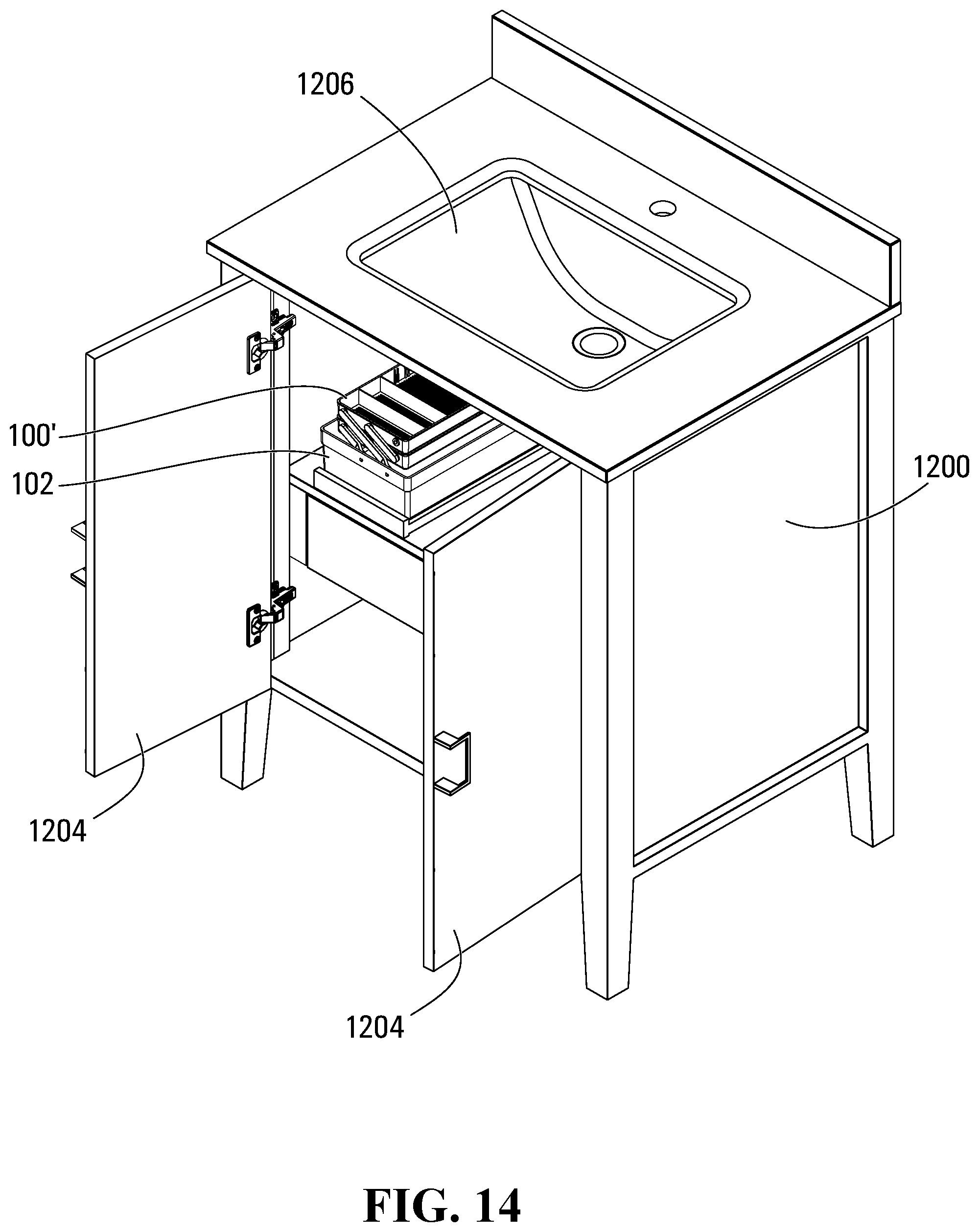 Patent US12396555 Figure 12 – Vanity fold-out organizer