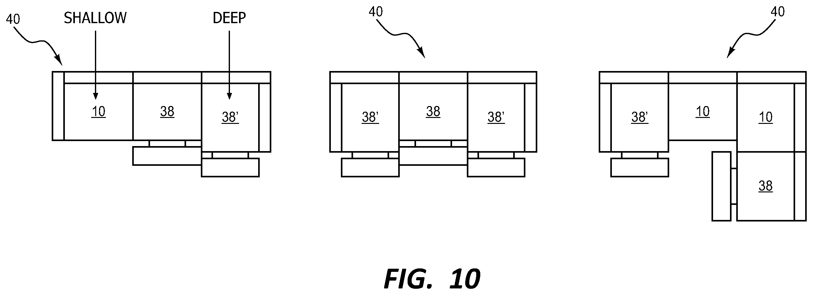 Patent US12396557 Figure 10 – Modular furniture and reclining assemblies