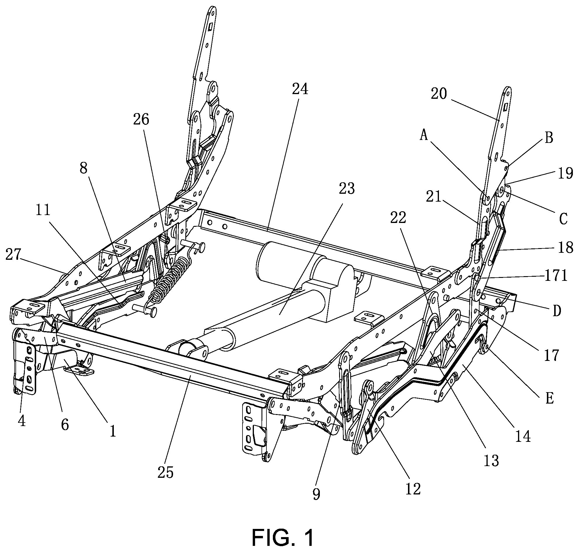 Patent US12396558 Figure 1 – Narrow backrest electric seat mechanical extension device