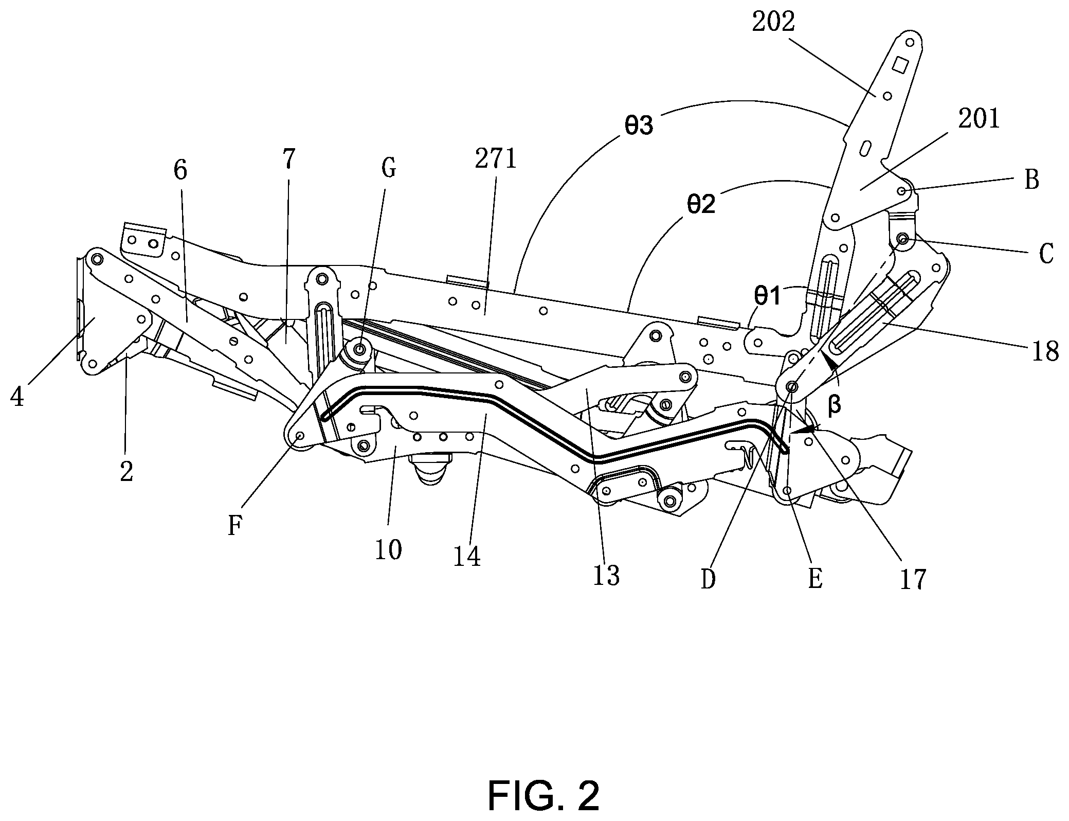 Patent US12396558 Figure 2 – Narrow backrest electric seat mechanical extension device
