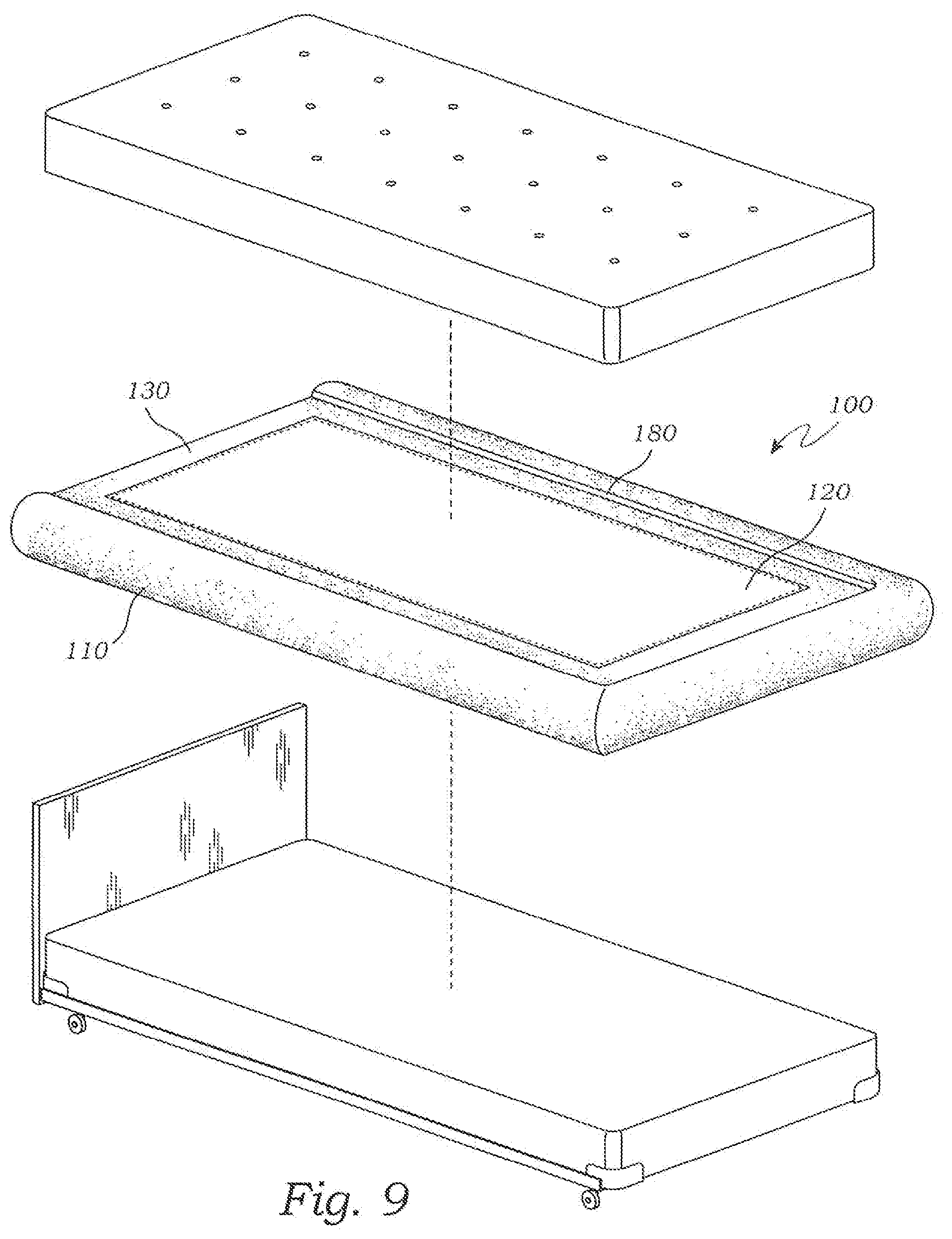 Patent US12396566 Figure 7 – Protective, collapsible, lightweight bed finishing frame