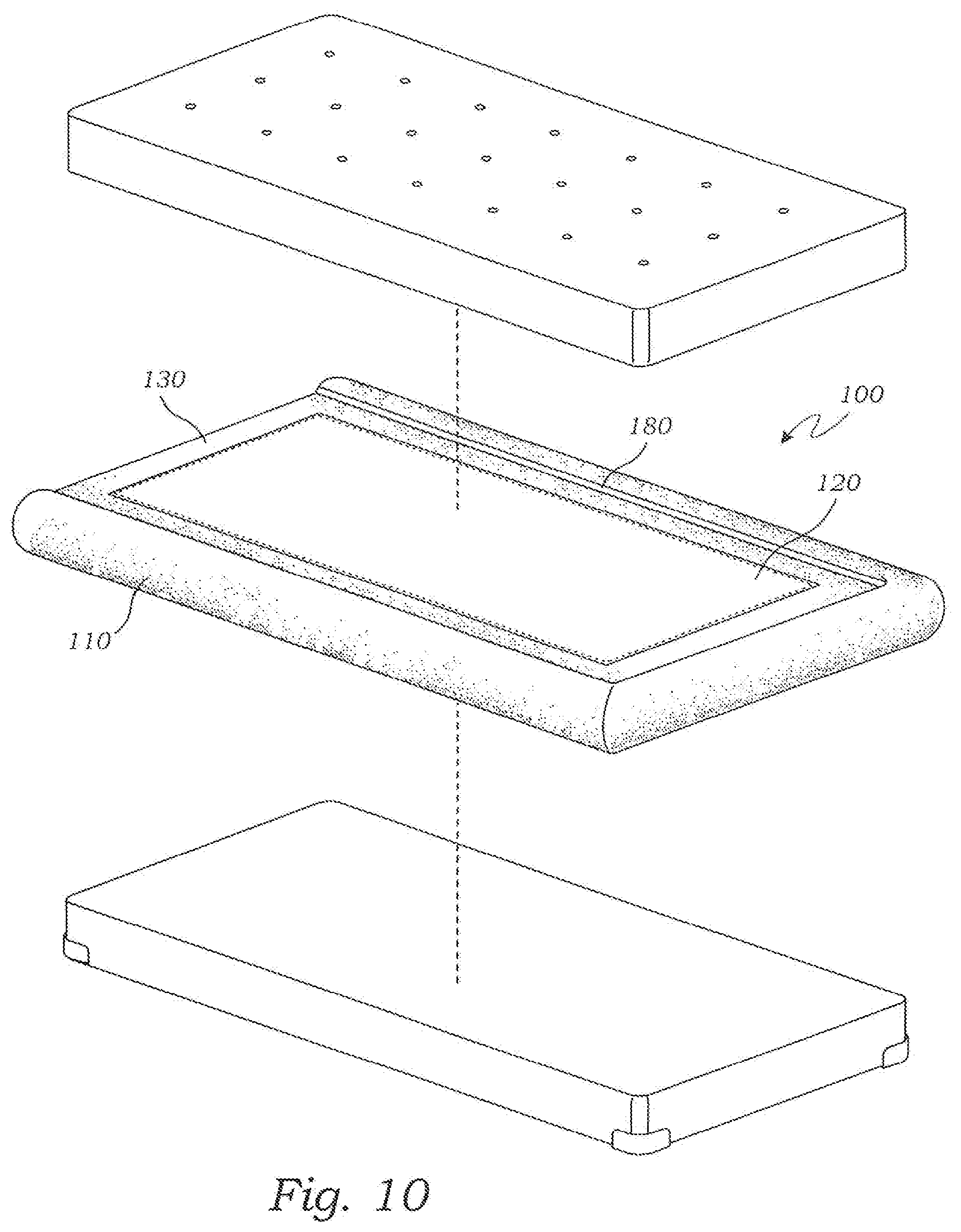 Patent US12396566 Figure 8 – Protective, collapsible, lightweight bed finishing frame