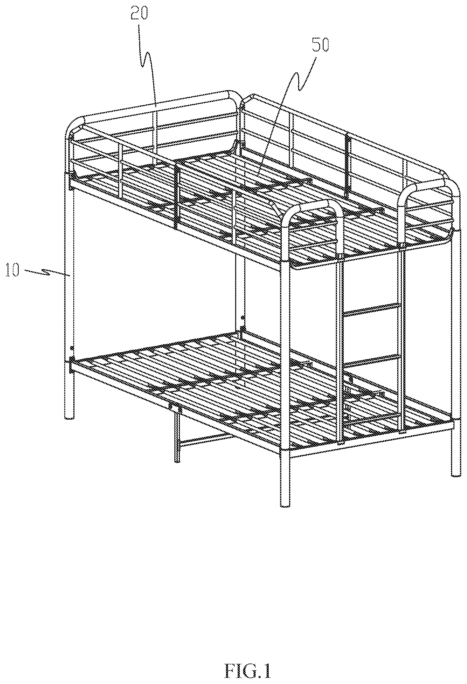 Patent US12396568 Figure 1 – Assembly structure for bed column and bed guard