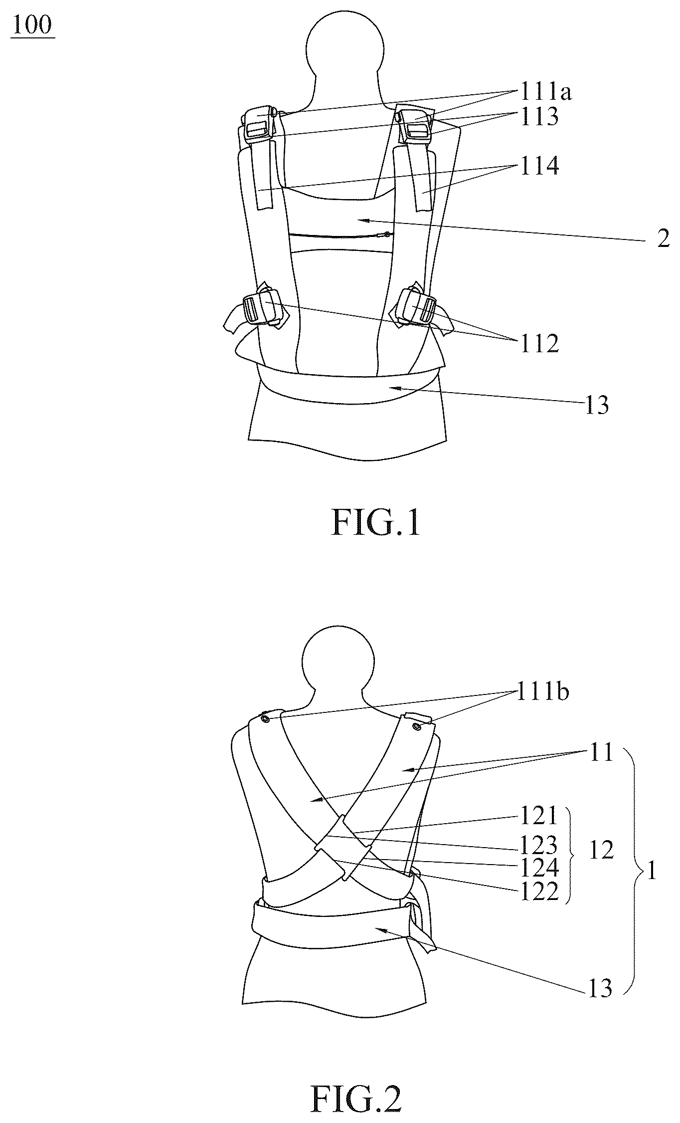 Patent US12396572 Figure 1 – Baby carrying harness