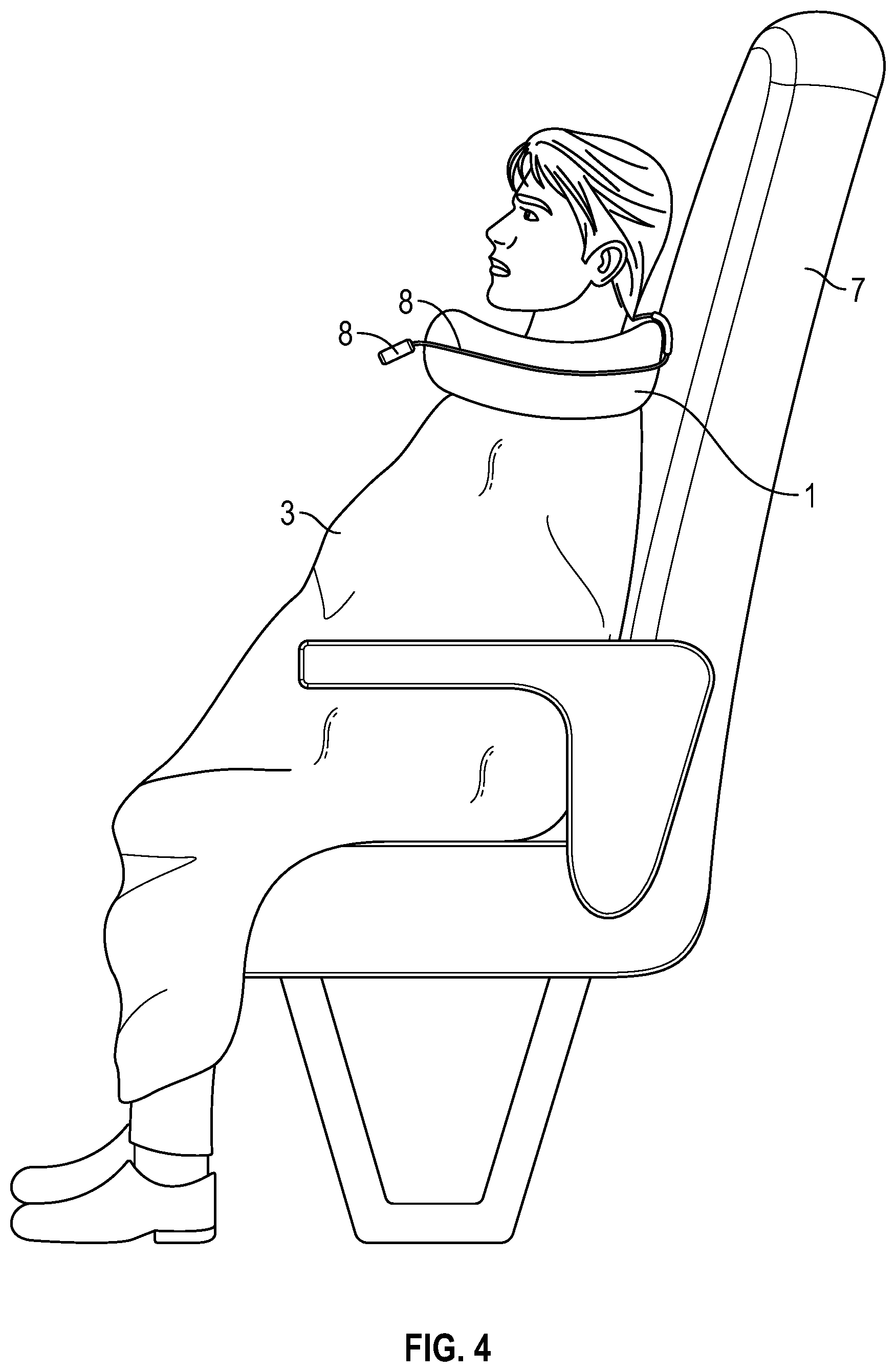 Patent US12396579 Figure 4 – Travel neck pillow with attached blanket and lights