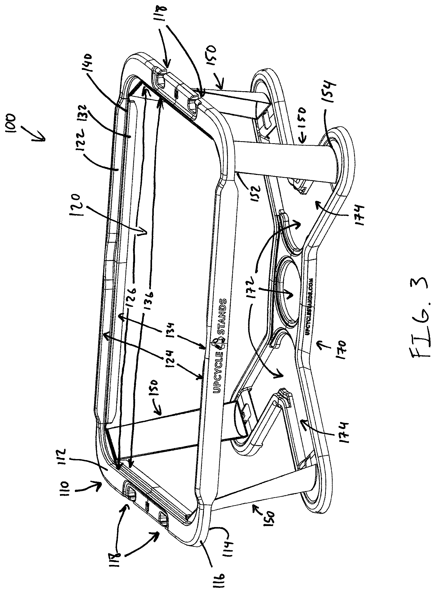 Patent US12396592 Figure 3 – Food tray chafing stand with hinging legs
