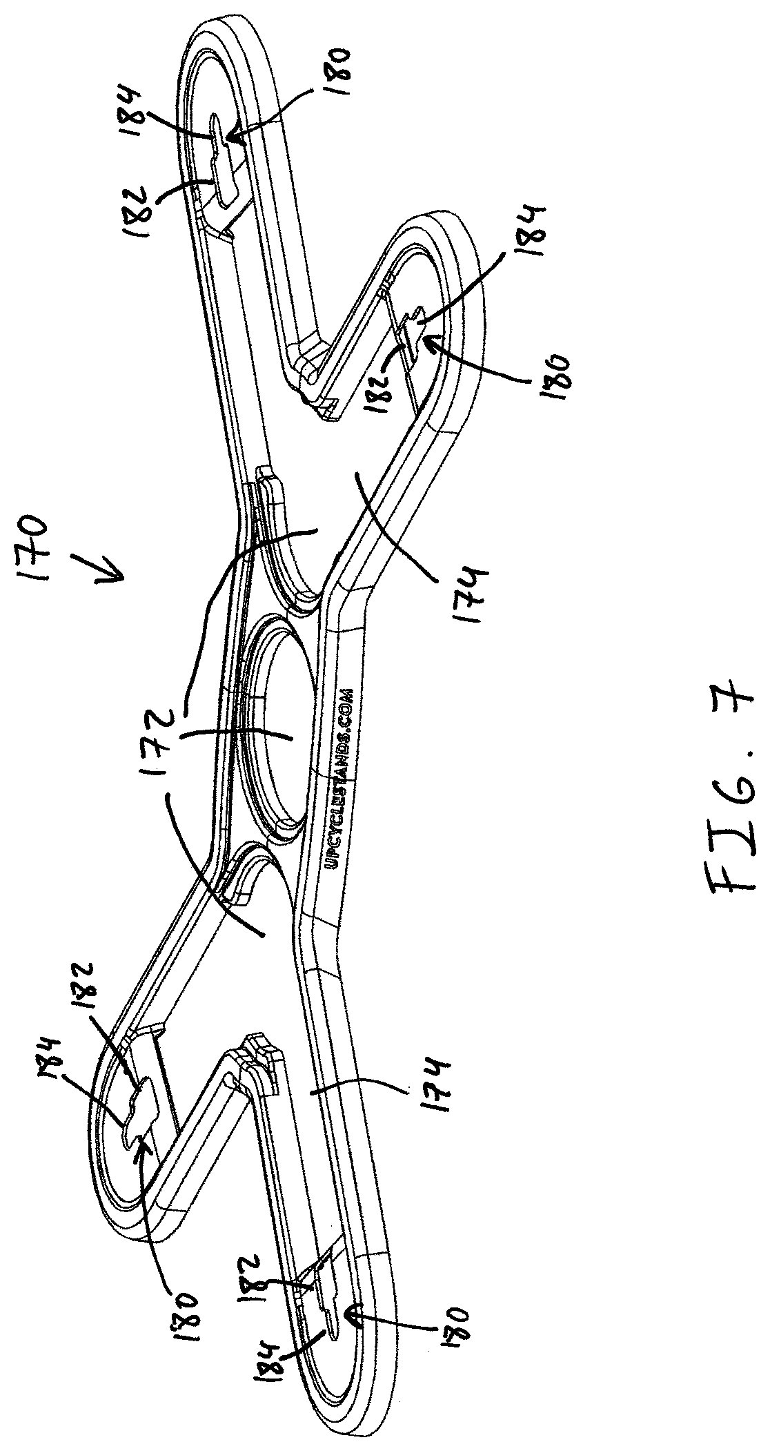 Patent US12396592 Figure 7 – Food tray chafing stand with hinging legs