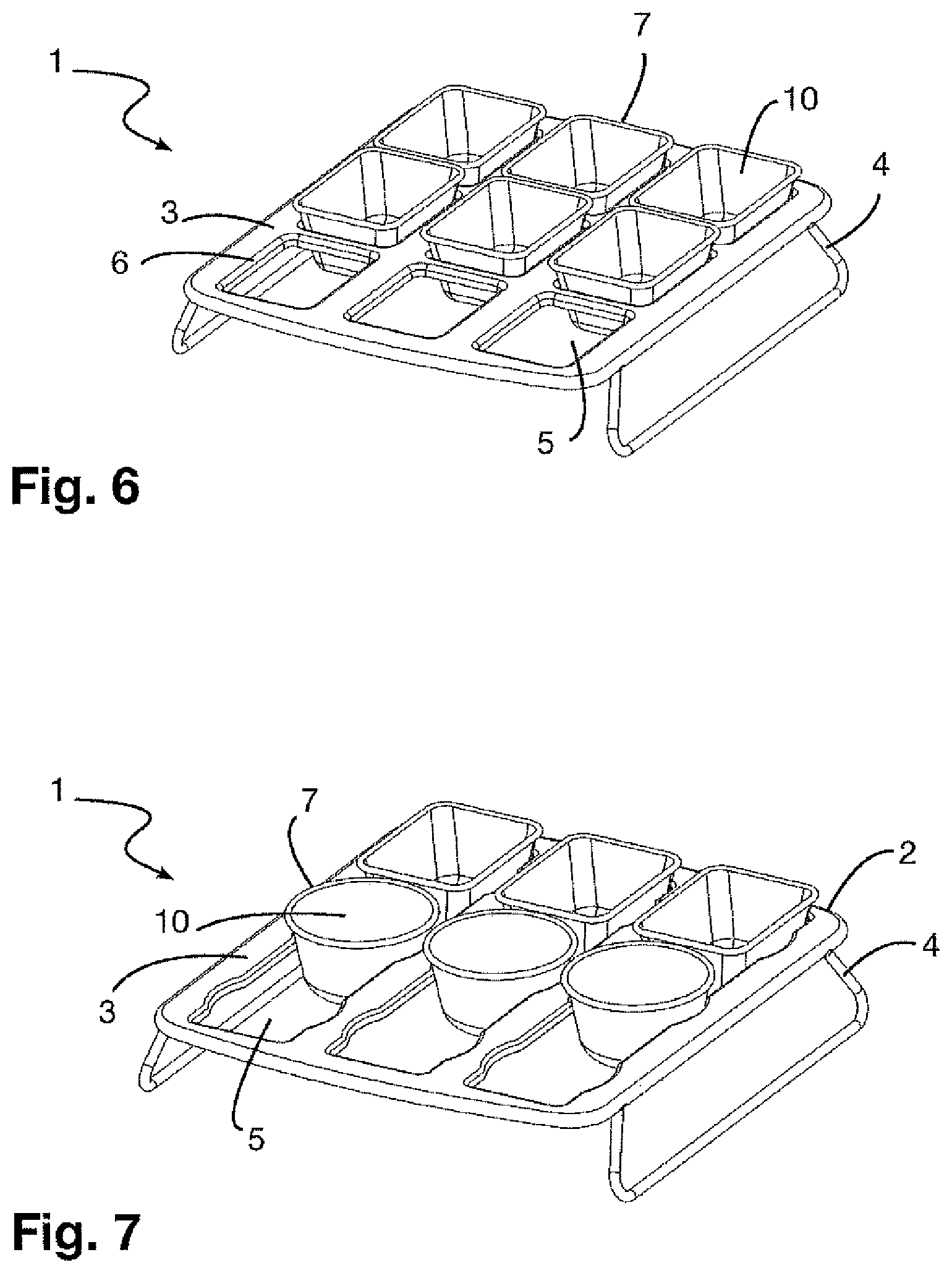 Patent US12396596 Figure 4 – Mold with easy-to-grip removable containers and stand for same