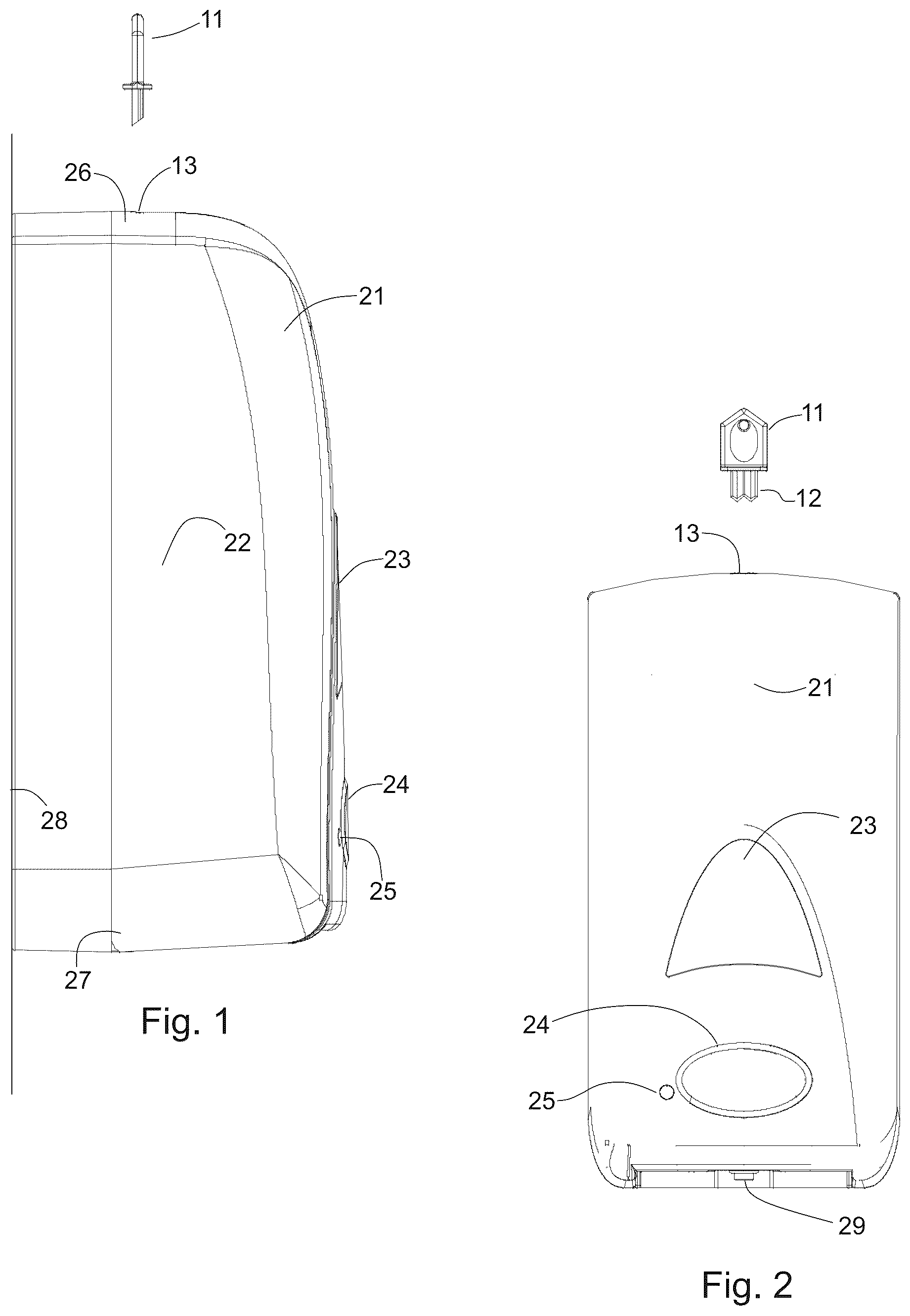 Patent US12396599 Figure 1 – Wall mount dispenser