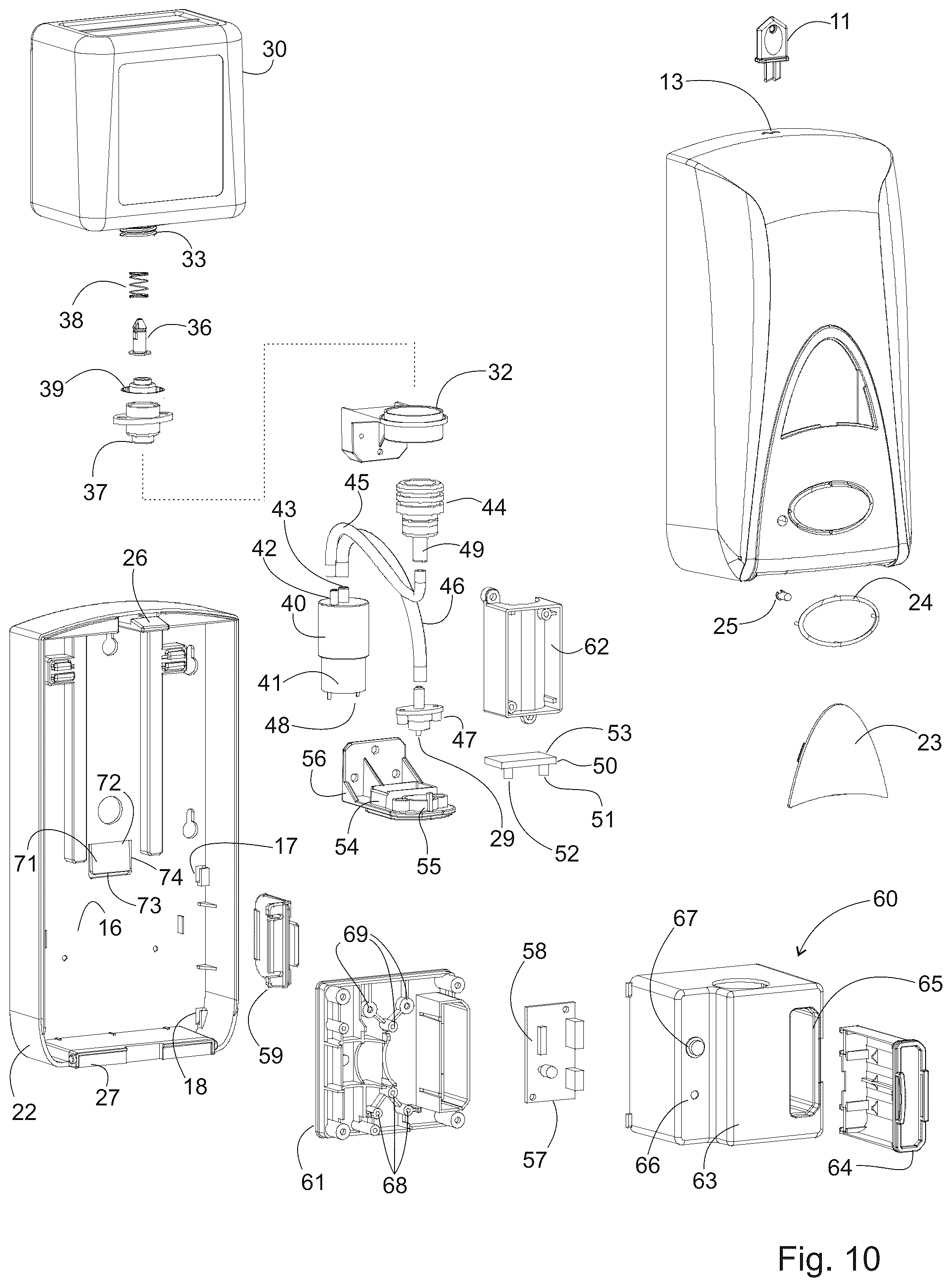 Patent US12396599 Figure 7 – Wall mount dispenser